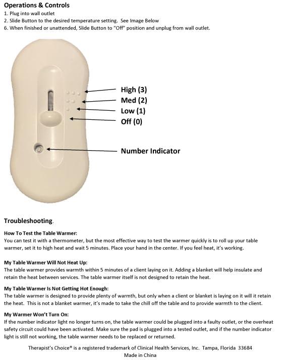 Therapist\'s Choice Therapists Choice Deluxe Fleece Massage Table Warmer, w/DETACHABLE 13 Foot Power Cord. for Use with Massage Tables Only, Do Not Use as a Bed Blanket Warmer