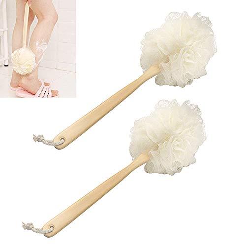 AllTopBargains 2 Exfoliating Bath Back Scrubber Long Handle Loofah Sponge Body Brush Spa Shower Pouf Bath Brush, Loofah Brush for Bath & Shower Soft Netting for Gentle Exfoliation, Back Brush for Men & Women 2 Count