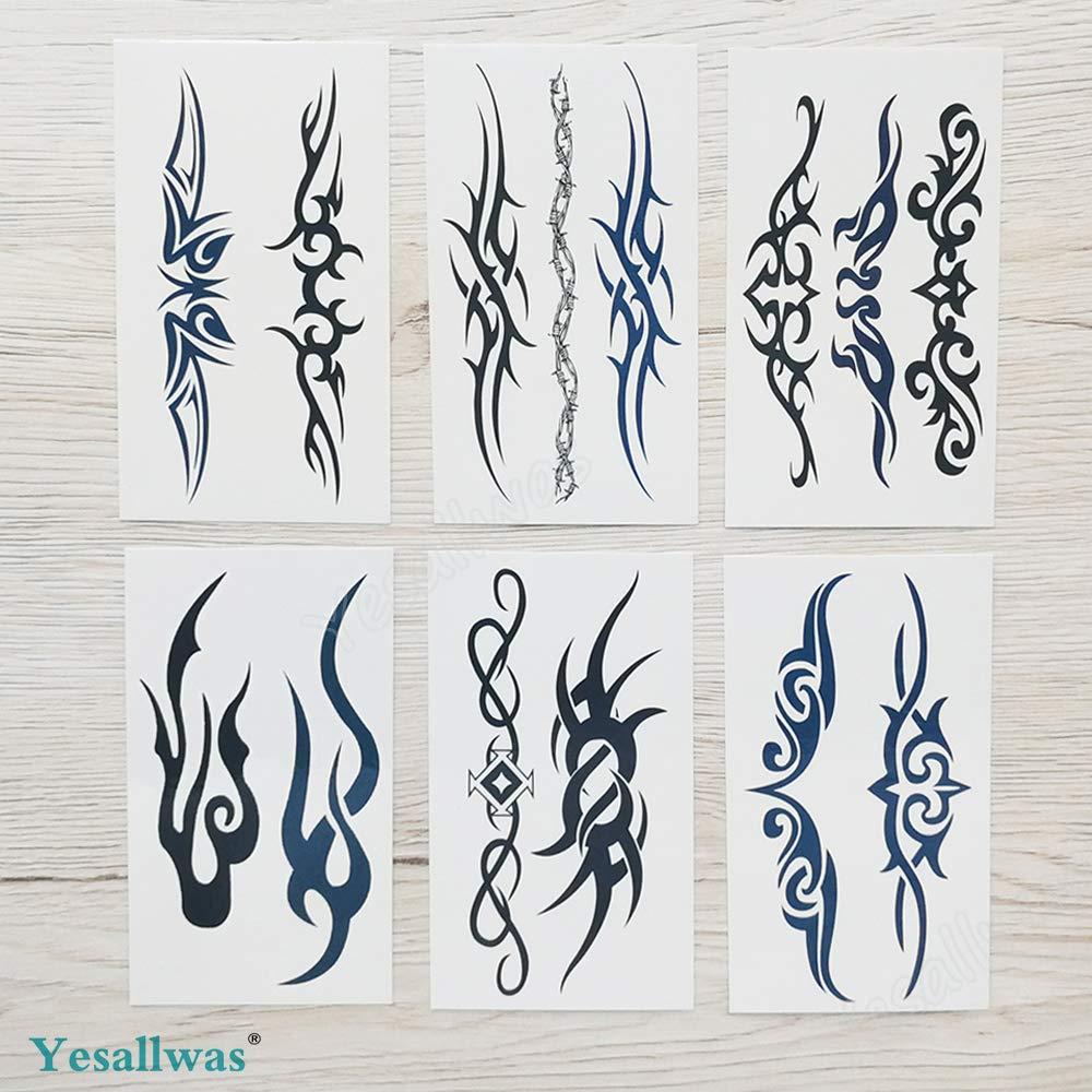 Yesallwas Yesallwas 6 Sheets Mix Tribal fake Tattoos Small Temporary Tattoo Blue Black Tribal Tattoo Body Sticker for Men Women 6x10.5cm/2.36x4.13inches (LxW)