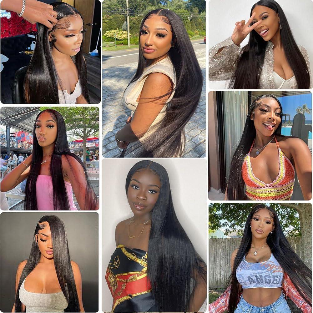 COUGARBEAUTY COUGARBEAUTY 24 Inch Lace Front Wig Human Hair Straight HD Lace Frontal Wig Human Hair 13x6 200 Density Glueless Wigs Human Hair Pre Plucked with Baby Hair for Women Natural Black Human Hair Wig