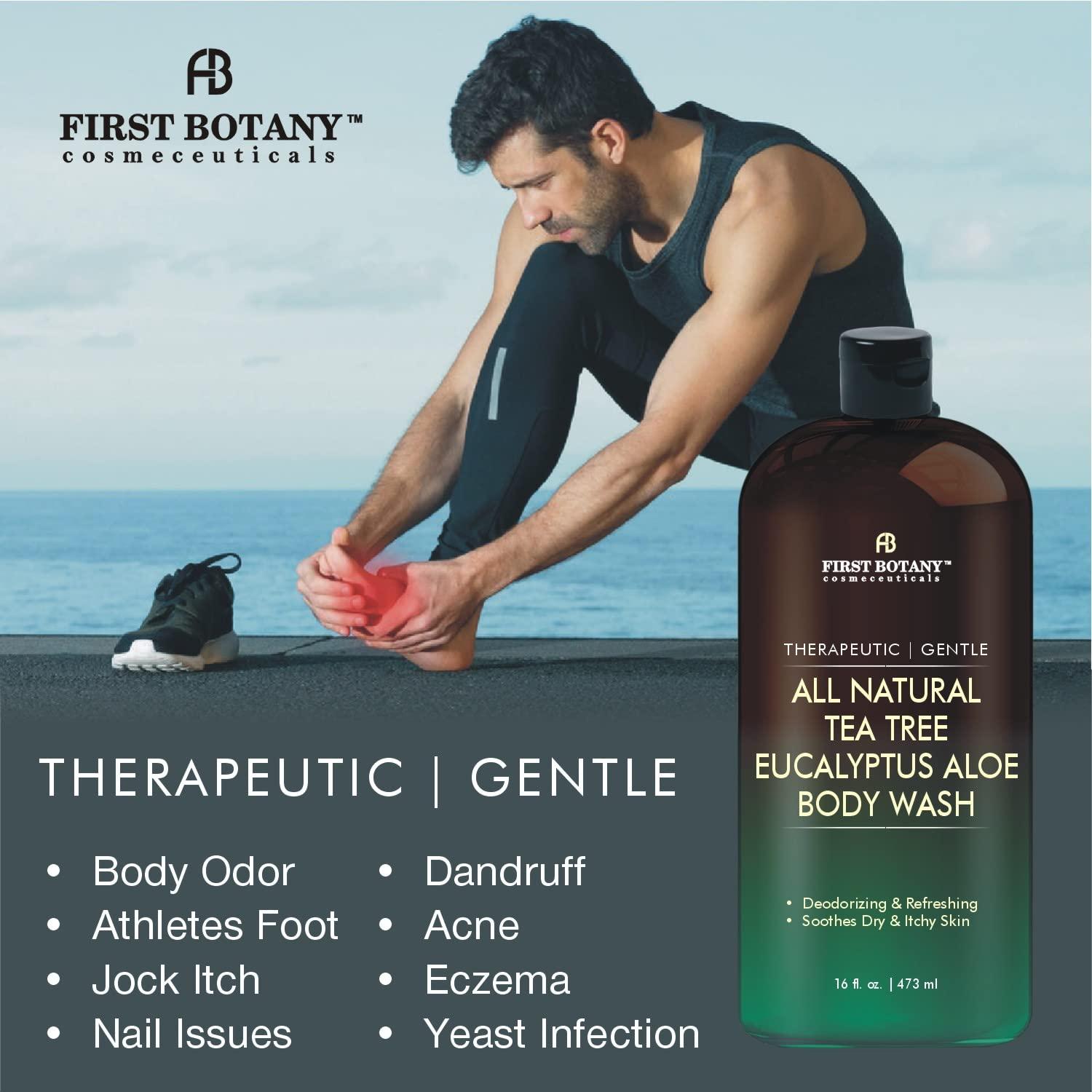 First Botany First Botany, ALL Natural Body Wash - Fights Body Odor, Athlete\'s Foot, Jock Itch, Nail Issues, Dandruff, Acne, Eczema, Shower Gel for Women & Men, Skin Cleanser -16 fl oz (Tea Tree Eucalyptus)