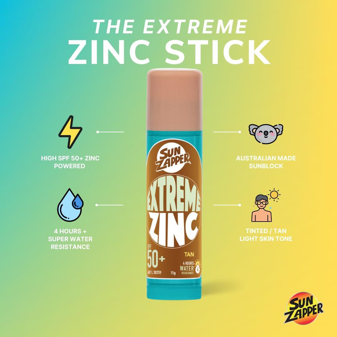 Sun Zapper Sun Zapper (Tan) Extreme Zinc Mineral Sunscreen Stick  Tan Skin Tone SPF50+ UVA/UVB Protection  Made in Australia
