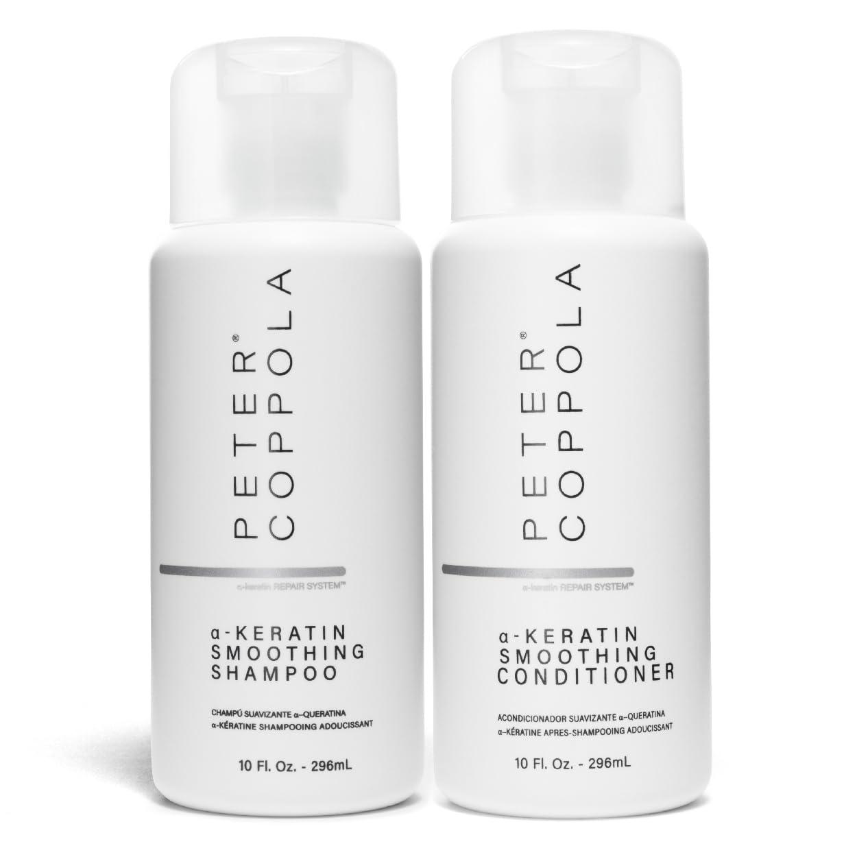 PETER COPPOLA Peter Coppola a-Keratin Smoothing Shampoo & Conditioner Set - Smooths Thick Coarse Hair - Infused With Argan Oil, Avocado Oil And Hydrolyzed Keratin Transforms Frizz Into Shiny & Healthy Hair (10 oz)