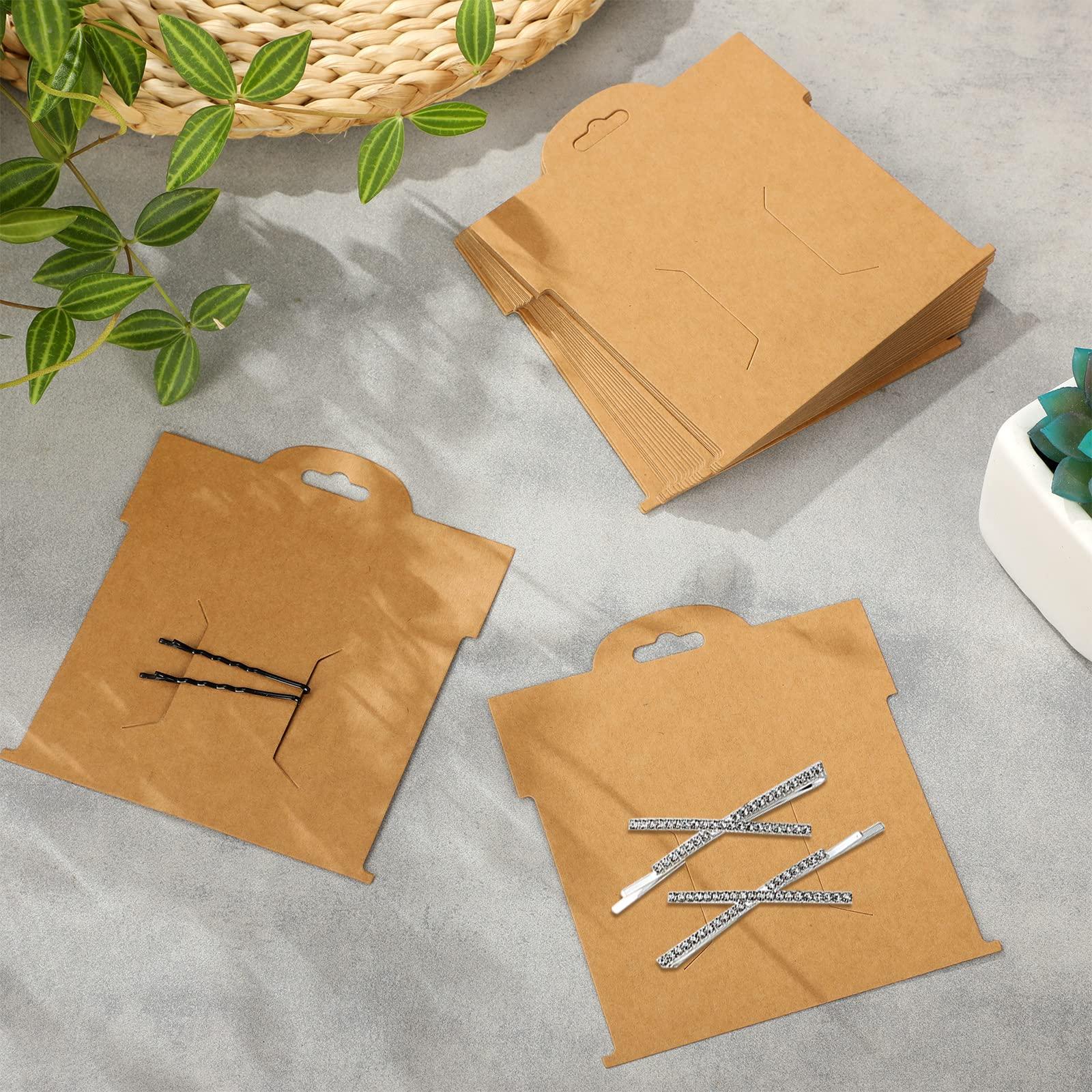 Geyee 50 Pcs Hair Clip Display Cards 4.75 x 5.25 Inch Kraft Hair Bow Holder Cards Brown Bow Display Rectangular Clip Collecting Cardboard for Barrettes Jewelry Organizing Accessories