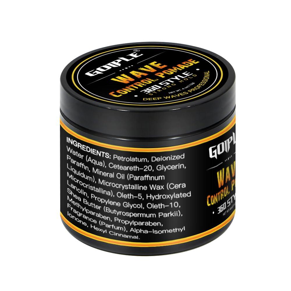 Goiple Natural Wave Pomade for Men Strong Hold, Easy Wash 360 Wave Training Hair Cream, Waves Grease for Men Promotes Layered Waves, Moisture, Control and Silky Shine with Rosemary Oil for Hair Growt Set
