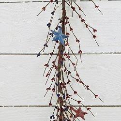 Factory Direct Craft Americana Pip Berry Garland with with Red, White and Blue Stars – Year Round Rustic Berries, Farmhouse Home Decor for Table Arrangements, Fireplace Mantel, and Seasonal Centerpiece Decorations (60" L)
