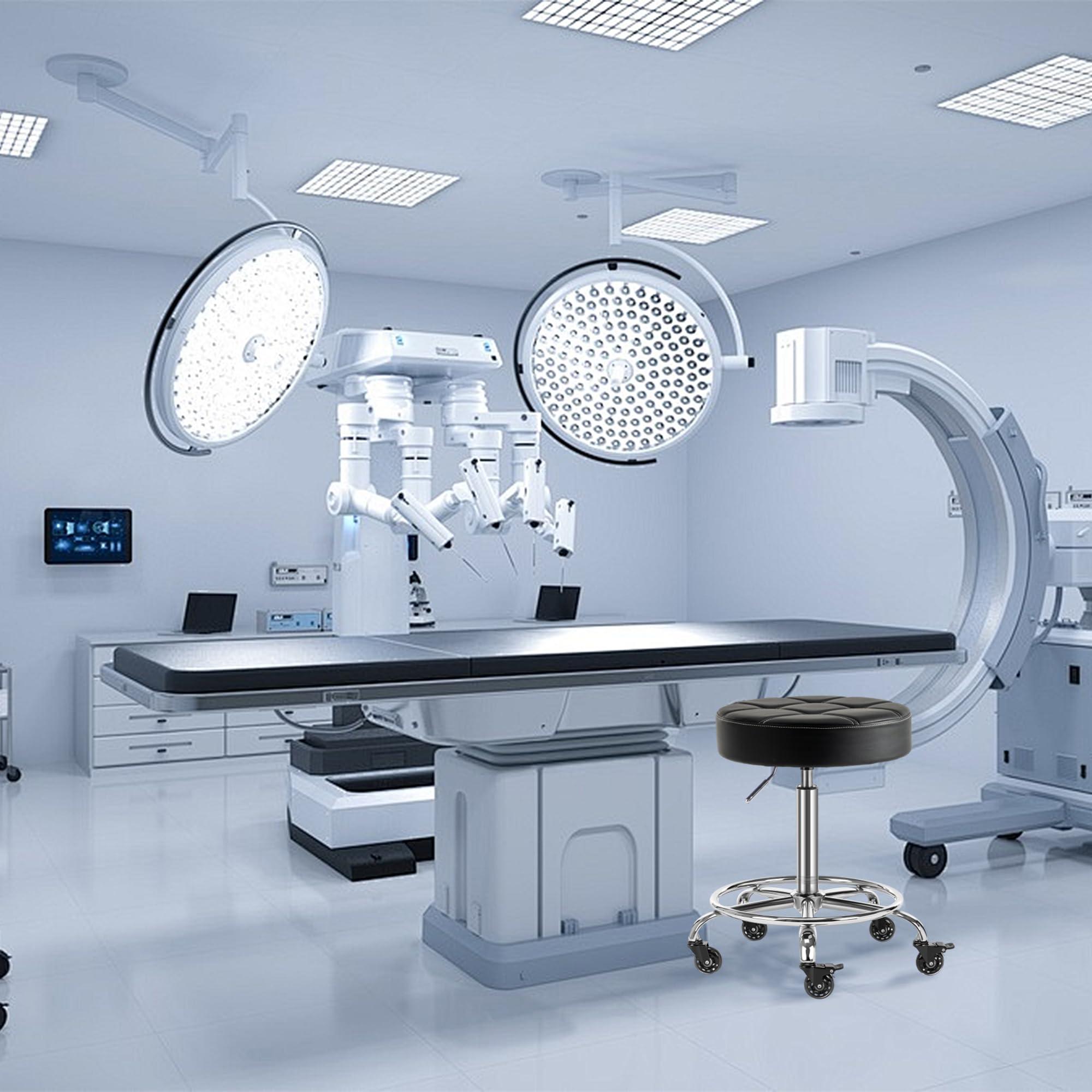 CoVibrant CoVibrant Heavy Duty Adjustable Rolling Stool with Noiseless Wheels, Dual Brakes, Footrest & Swivel - 20"-27" Height - for Kitchen, Medical, Salon, Tattoo, Office, Home (Black)