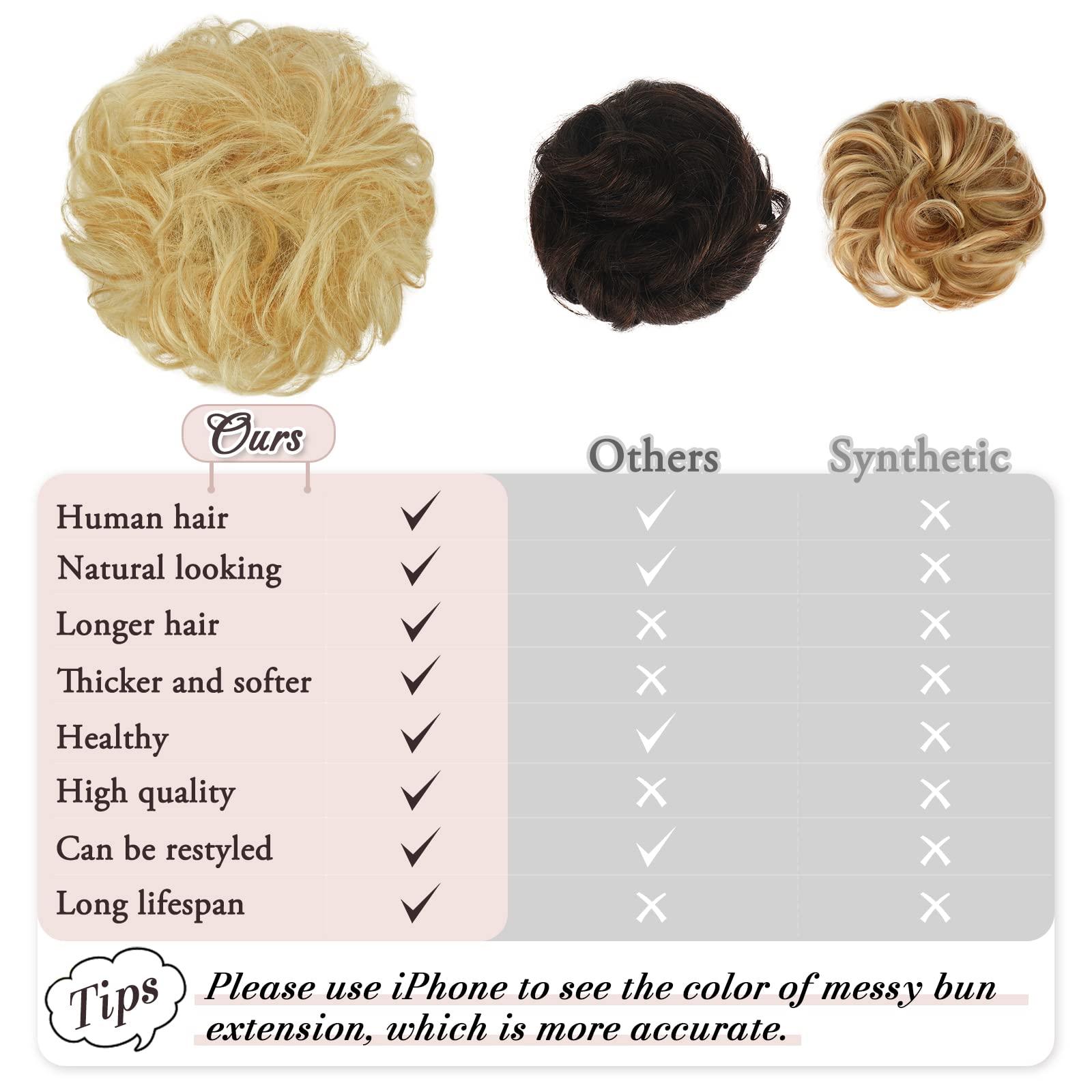 RUWISS RUWISS Messy Bun Hair Piece 100% Human Hair Messy Rose Bun Hair Buns Hair Piece for Women Real Hair Scrunchies Updo Hair Pieces Bun Extension Ponytail Messy Hair Bun (Golden Blonde)