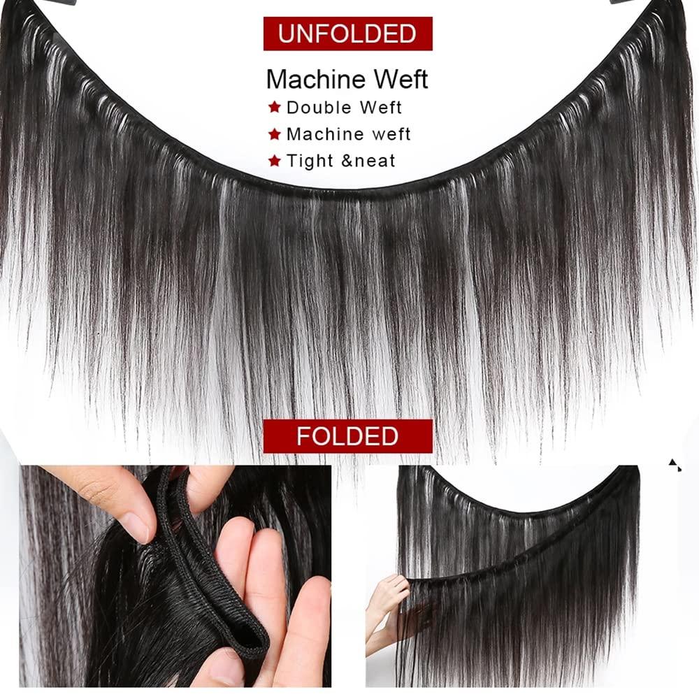 Generic Human Hair Bundles Weave 10 Lengths 100% Unprocessed Brazilian Virgin Weave Human Hair Bundles for Women Remy Weft Hair Extensions Natural Black Color (Straight Wave, 1B Natural Hair-22\"inches)