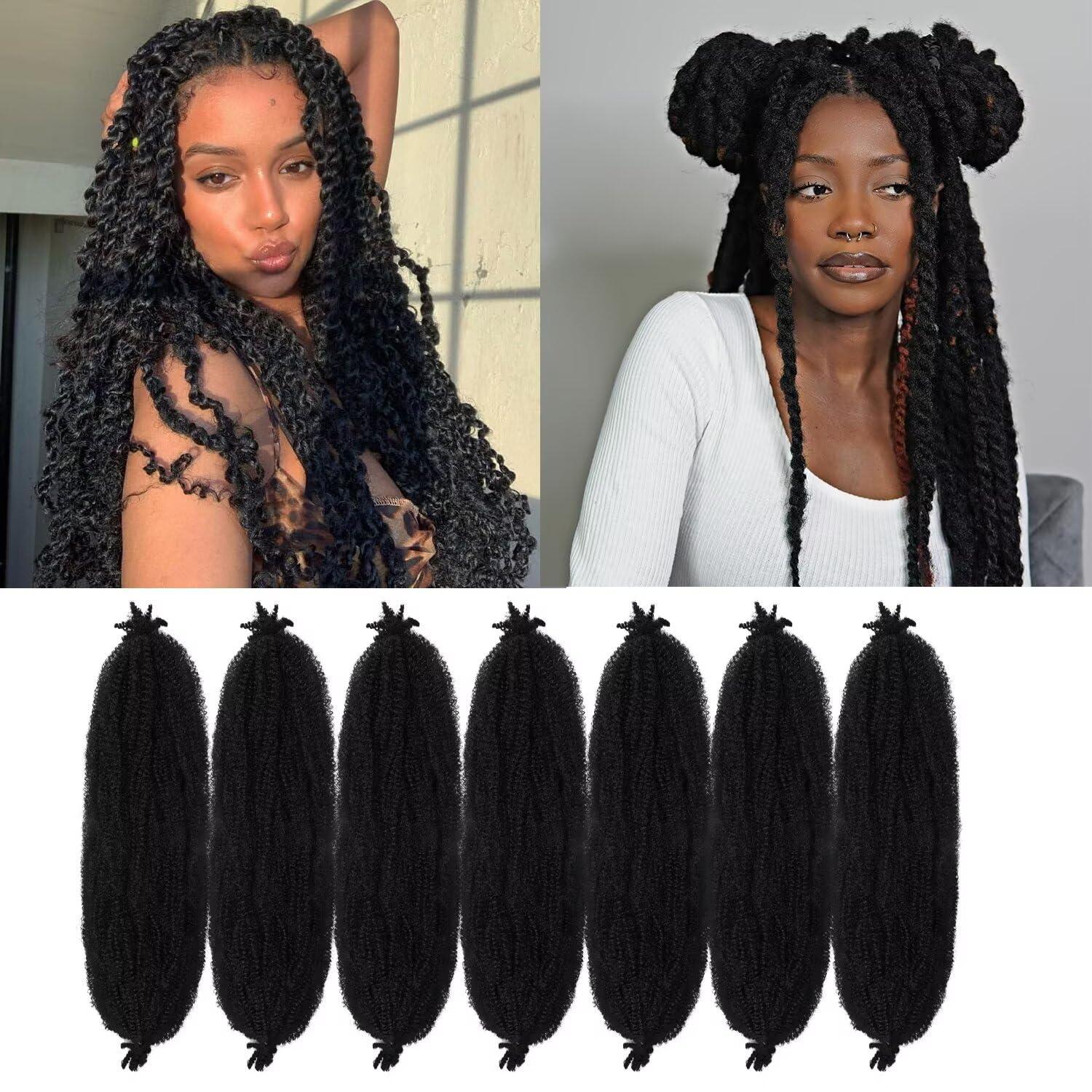 GOWIT Afro Twist Hair 24 Inch 7 Packs Cuban Twist Hair Pre Separated Marley Twist Braiding Hair for Faux Locs Synthetic Springy Afro Kinky Twist Hair Pre Fluffed Spring Twsit Hair Extensions(24\",1B)