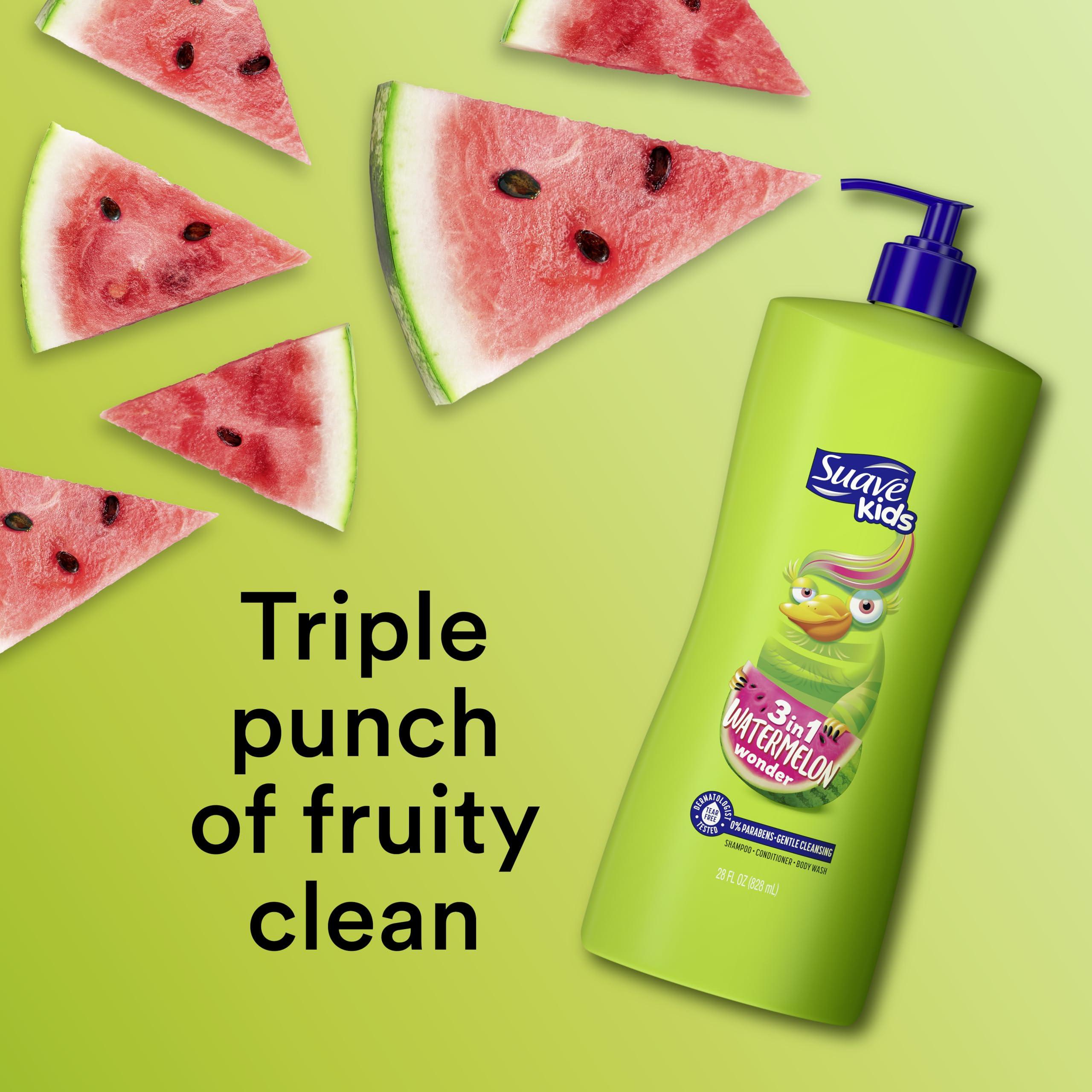 Suave Suave Kids 3-in-1 Tear Free, Body Wash, Shampoo and Conditioners, Dermartologist Tested, Watermelon Wonder, 18 Oz Pack of 6
