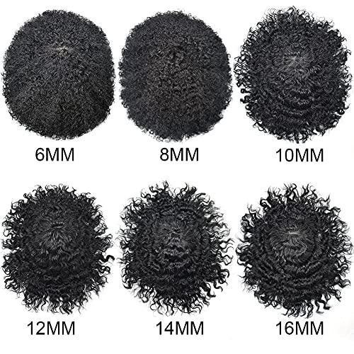 Generic Mens Toupee Hair Replacement System 6X9 Inch Mens Unit 20MM Curly Wave European Human Hair Piece Durable Fine Mono Toupee for Men 100% Density