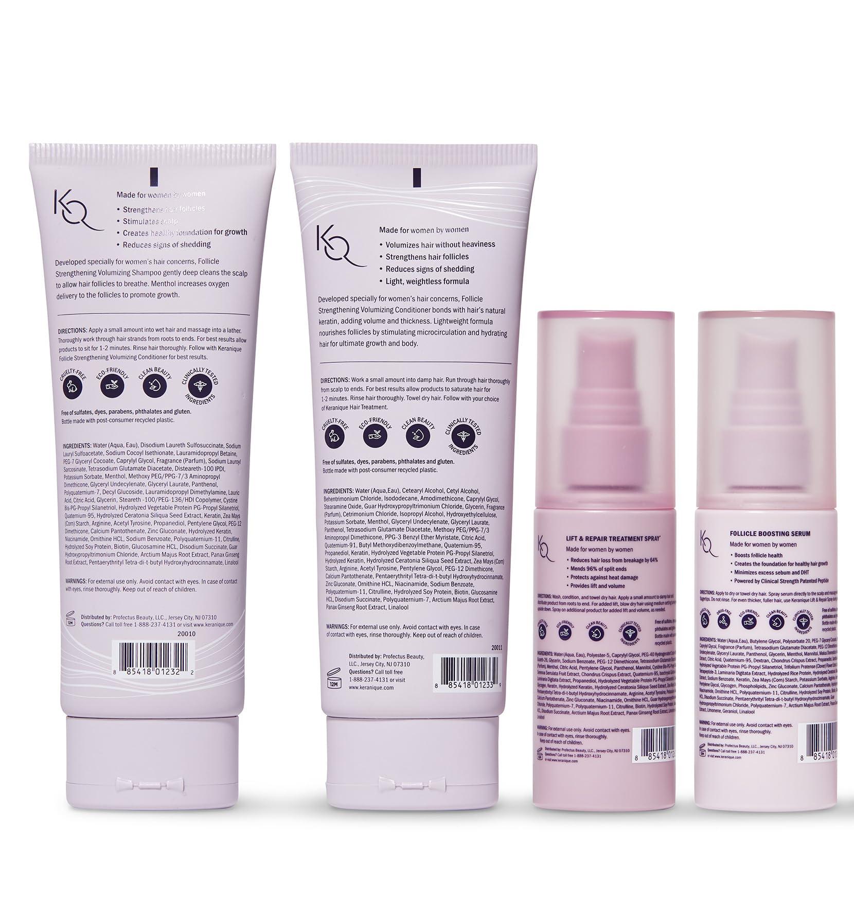 Keranique Keranique Hair Products Set for Thinning Hair - Volumizing Shampoo, Conditioner, Follicle Booster Serum, Spray for Fine Texture Boost, and Keratin Repair for Women