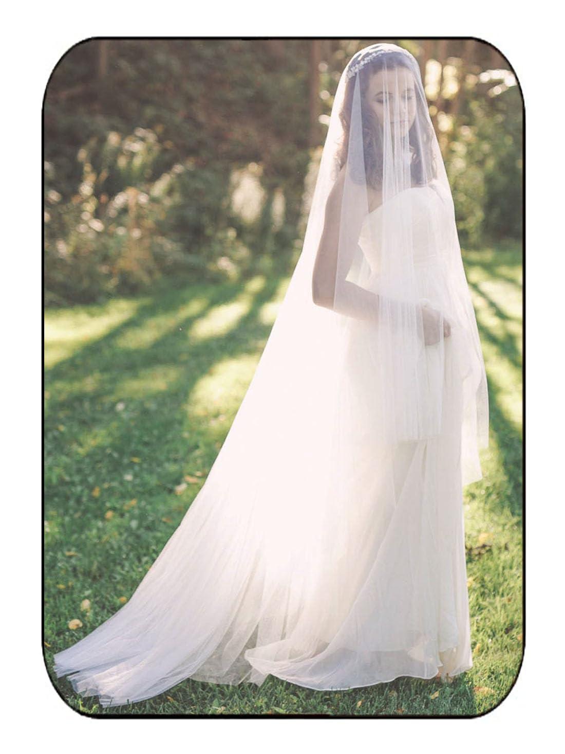 HEREAD HEREAD 2 Tiers Bridal Wedding Veil 118\" Long 118\" Width Cathedral Length Bride Tulle Hair Accessoies with Comb and Cute Edge (Ivory)