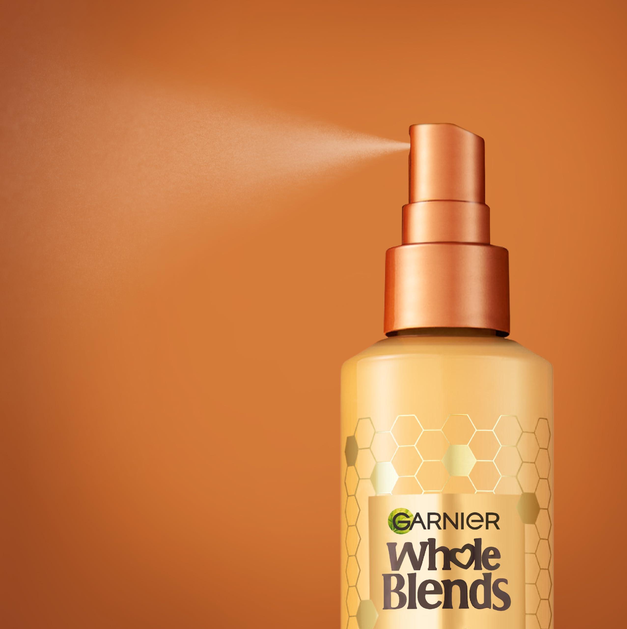 Garnier Garnier Whole Blends Honey Treasures Repairing Shampoo (22 Fl Oz), Conditioner (22 Fl Oz) + Hair Honey Milk 450F Heat Protectant Spray (2 Count) (8.5 Fl Oz) (4 Items), Bundle (Packaging May Vary)