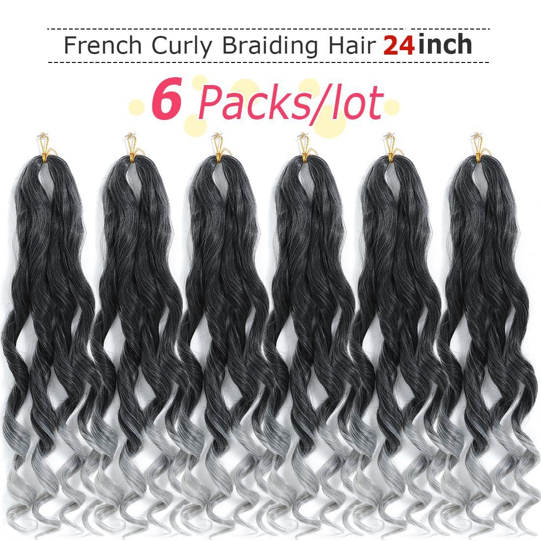WIPPORYA WIPPORYA French Curly Braiding Hair 24 Inch 6 Packs Black Loose Wave Bouncy Crochet Hair Pre Stretched 100g/pack Yaki Curly Braiding Hair for Black Women Hair Extensions ((Pack of 6),24inch,tgray)