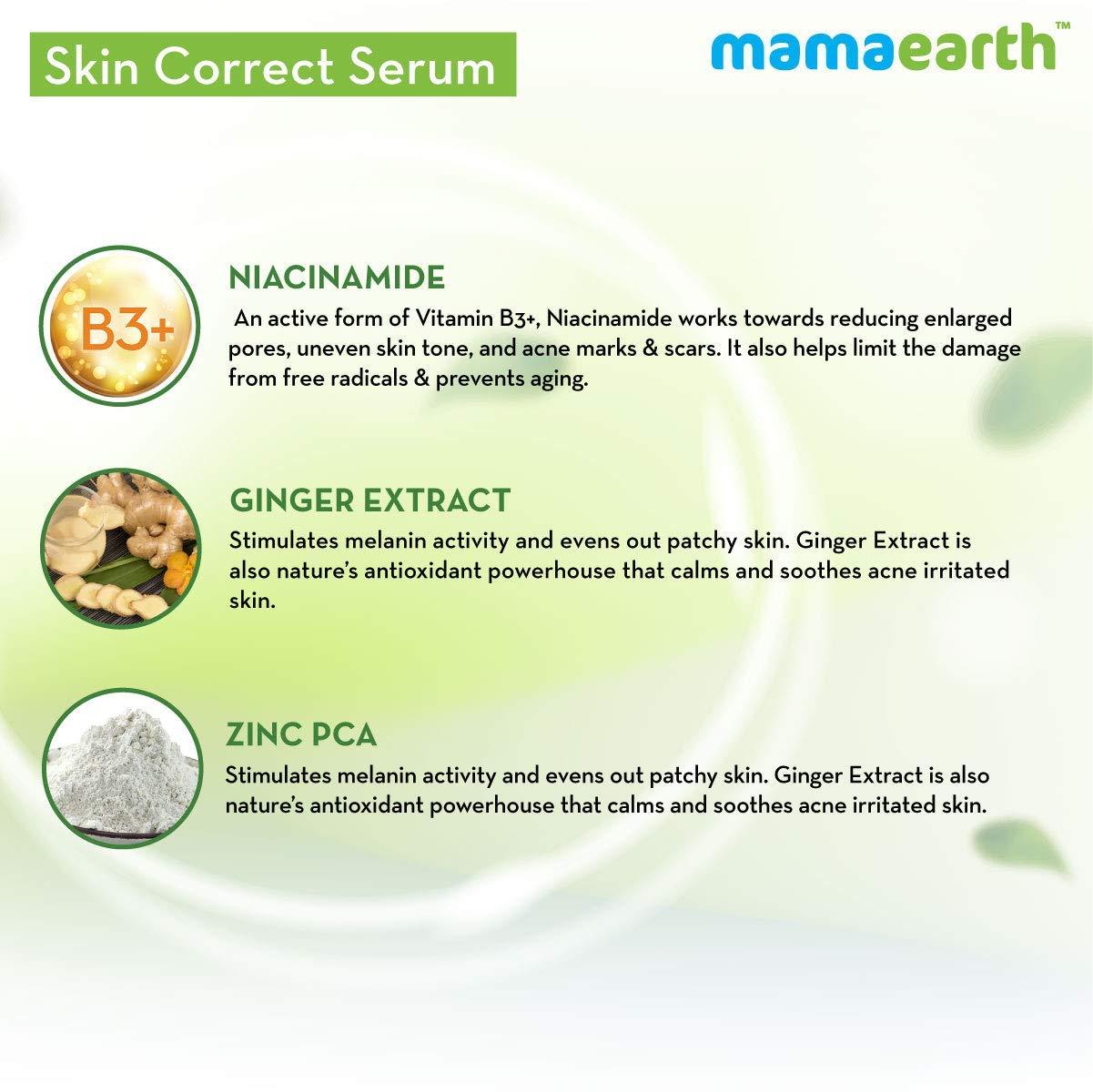 MAMAEARTH Mamaearth Skin Correct Face Serum | with Niacinamide and Ginger Extract to Reduce Acne Marks and Scars | Hydrating Serum Minimizes Open Pores | 1.01 Fl Oz/30ml