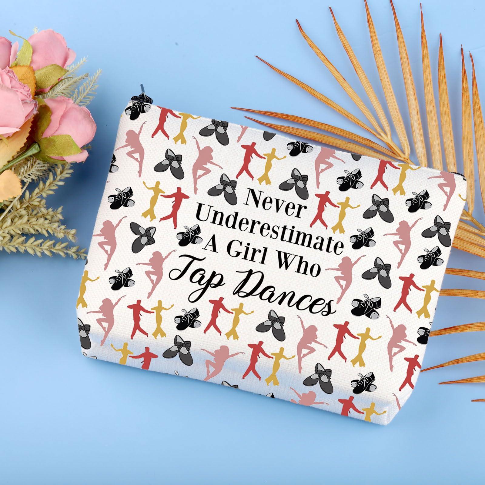 JYTAPP JYTAPP Tap Dance Lover Cosmetic Bag Never Underestimate A Girl Who Tap Dances Tap Dancer Gifts Tap Dance Dancing Gift, beige