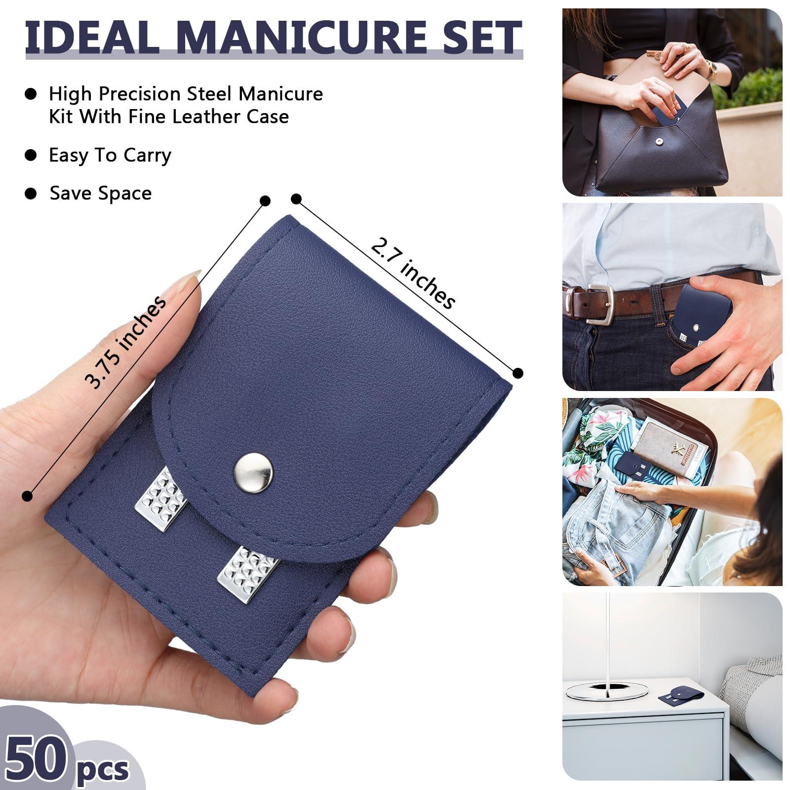 Geosar Geosar 50 Set Travel Manicure Kit Nail Clippers Pedicure Professional Nail Care Tools Stainless Steel Grooming Nail Set with Portable Travel Case Gifts for Family(Navy Blue)