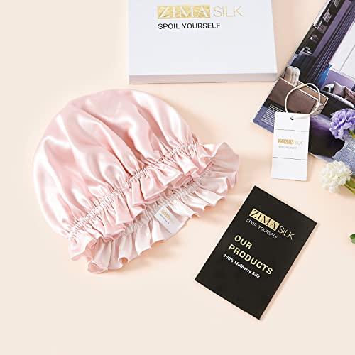 ZIMASILK ZIMASILK 100% Mulberry Silk Bonnet for Women Hair Care, Double Layered, Silk Hair Wrap for Sleeping with Elastic Stay On Head (1Pc, Pink+Ivory)