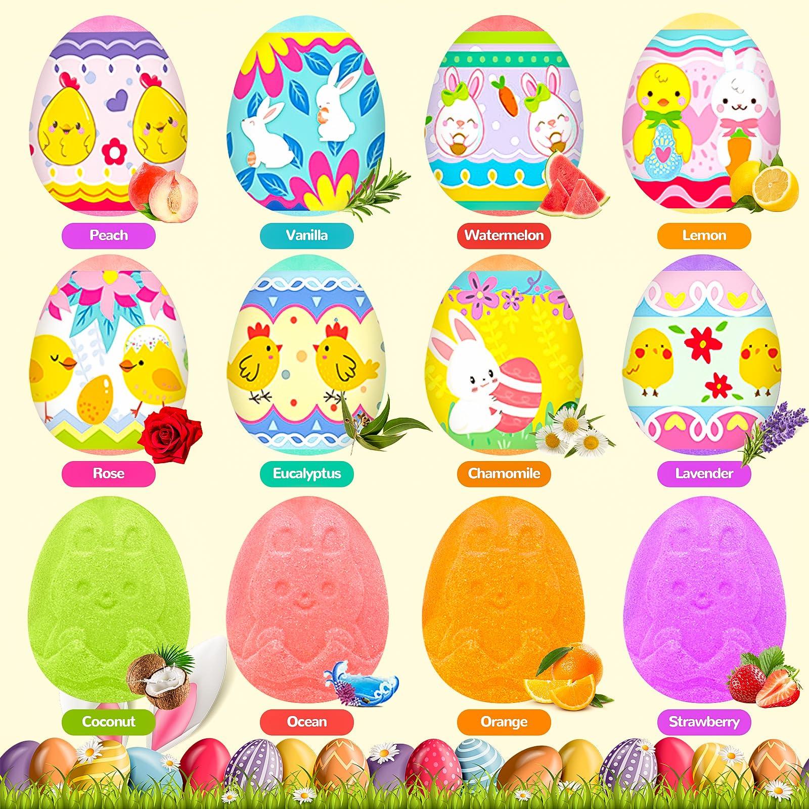 FUNCREVITY Easter Bath Bombs with Toys Inside for Kids Girls Boys Easter Basket Stuffers Handmade Fizzy Easter Eggs Balls Organic Bubble Bath Bombs for Easter Party Favor Easter Gift Set