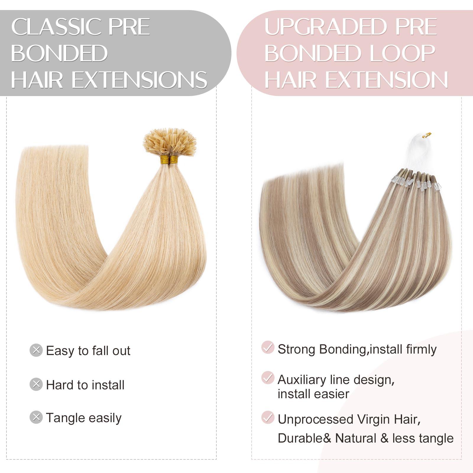 SEGO SEGO U Tip Hair Extensions Human Hair, Keratin Bonded & Loop Hair Extensions, K Tip Hot Fusion for Silky Straight Highlights, 1g per Strand, 50 Strands/50g, 18\" Ash Blonde Mix Bleach Blonde