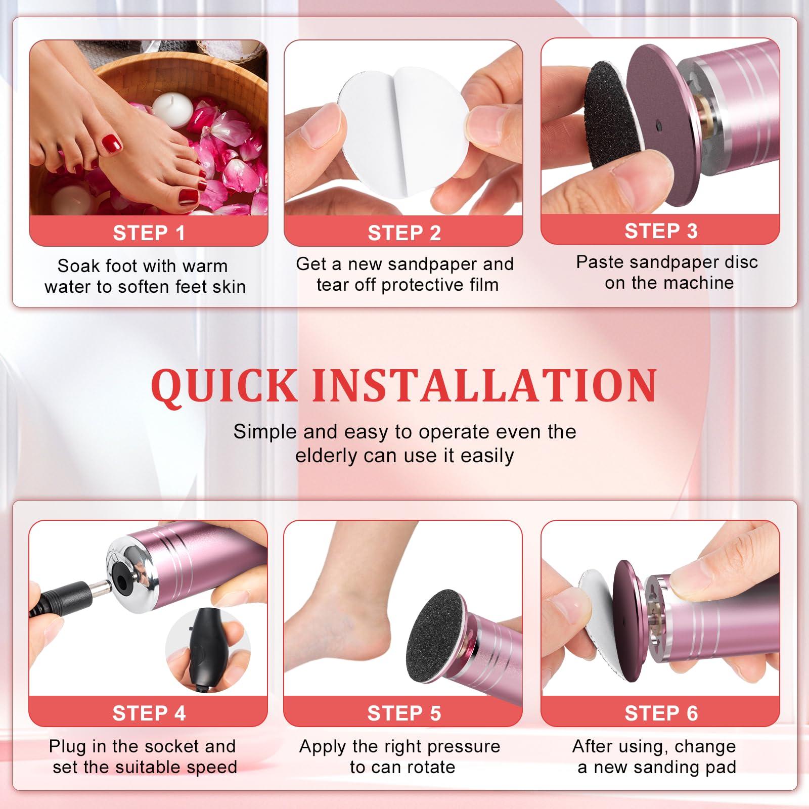 Rlojru Rlojru Electric Foot File - Powerful Electric Foot Callus Remover Tool 1000rpm/min Foot Sander for Feet Professional Electric Foot Grinder with 60pcs Sandpaper for Dead Skin Calluses (Pink)