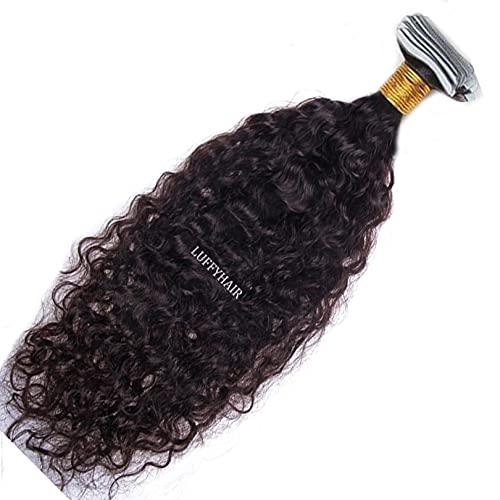 RJ HAIR Water Wave Tape in Hair Extensions 40 Pieces Full Head Brazilian Human Hair invisible Seamless Skin Weft (18inch 40Pieces, 1(Jet Black))