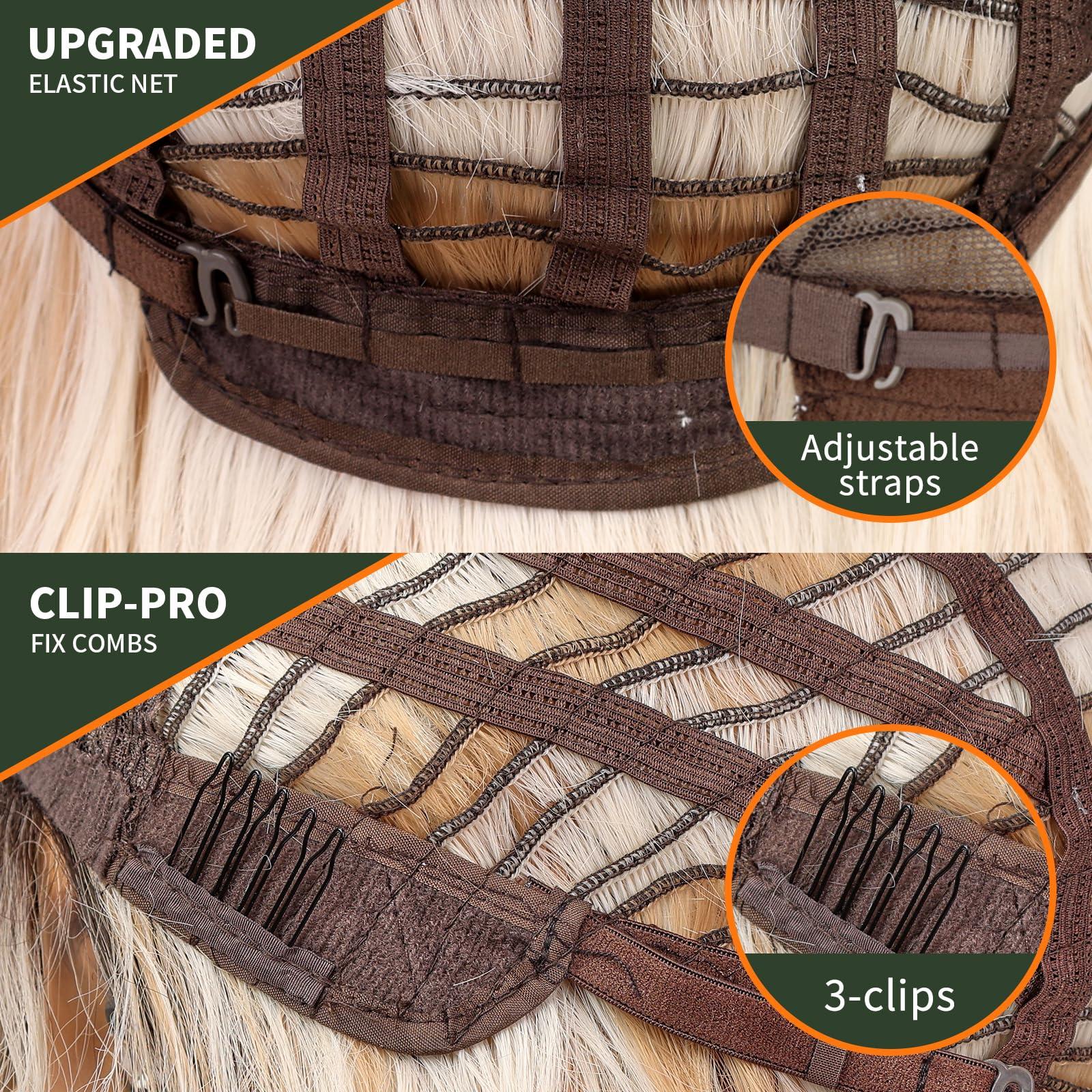 KOME KOME Blonde Wig with Bangs,Dirty Blonde Wavy Wigs for Women,Shoulder Length Curly Synthetic Hair Wig for Party Daily Use 18IN