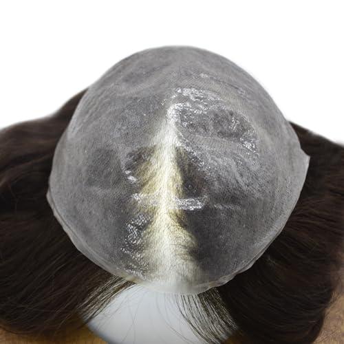 Generic Men\'s Hair Replacement System Human Hairpieces Toupee for Men 0.04-0.06MM Thin Skin PU V-Looped Mens Toupee Men hair Piecce #310 3# DARK BROWN WITH 10% SYNTHETIC GREY