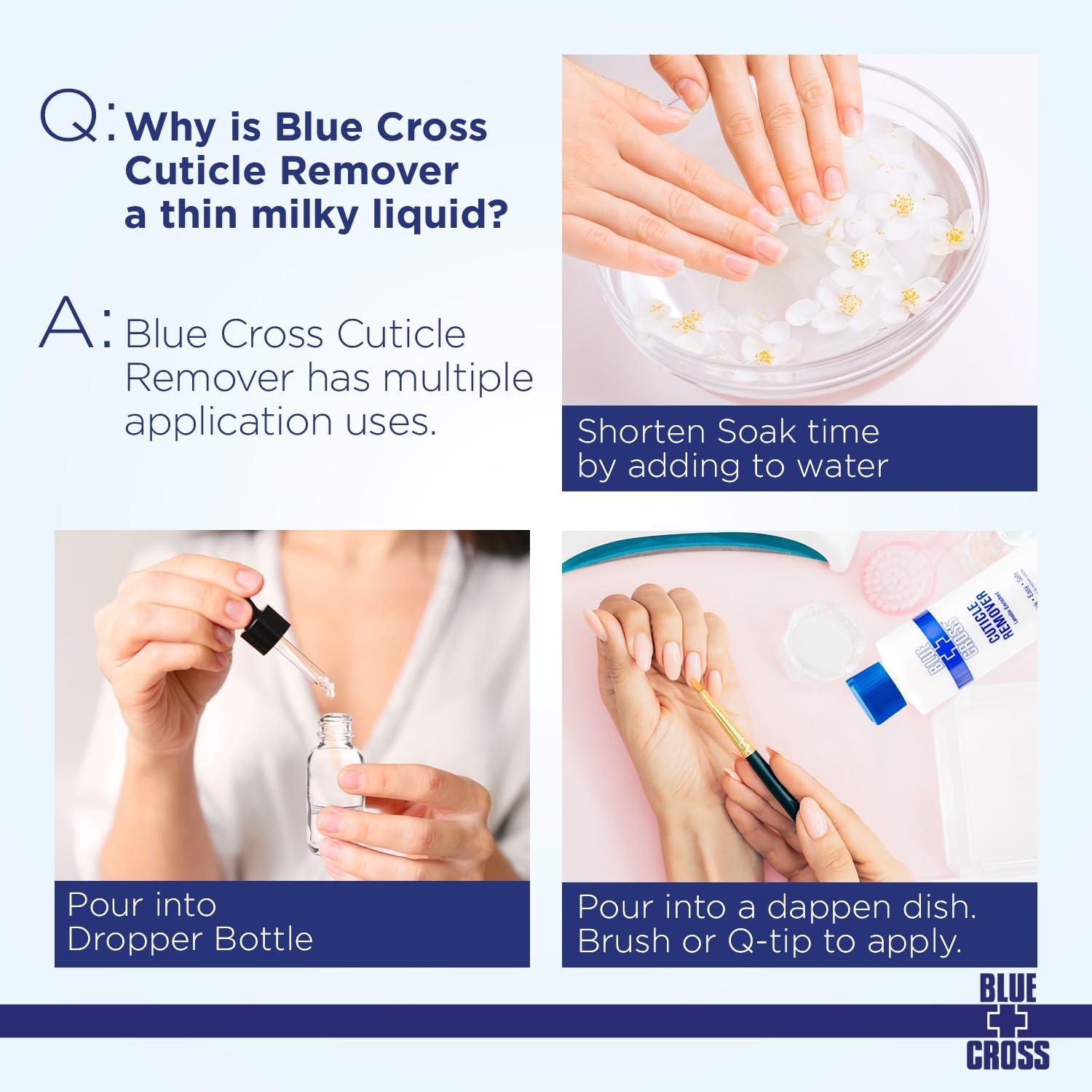Blue Cross Blue Cross Cuticle Remover Liquid, Cuticle Softener for Nails, Professional Nail Care with Lanolin for Brittle Hang Nails, Hydrating, Moisturizing, Dry Cuticles, Made in USA, 8oz
