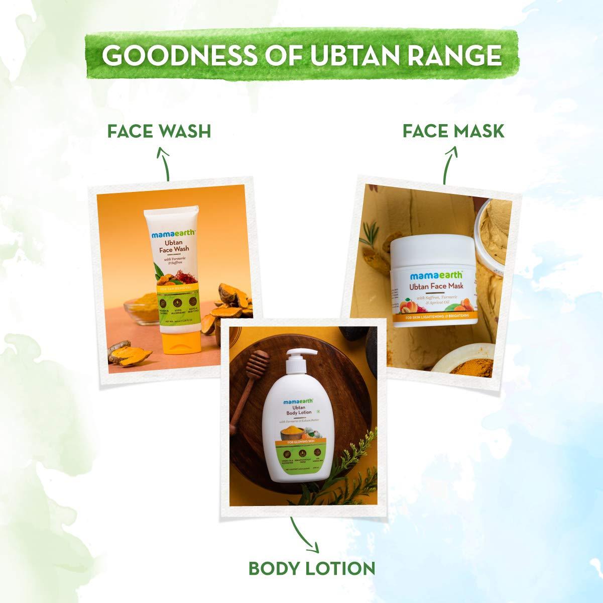 MAMAEARTH Mamaearth Ubtan De Tan Face Wash | Helps Reduce Tanning & Sun Damage | Gently Cleanses Dirt & Excess Oil | Enriched with Turmeric & Saffron | 3.38 Fl Oz (100ml)