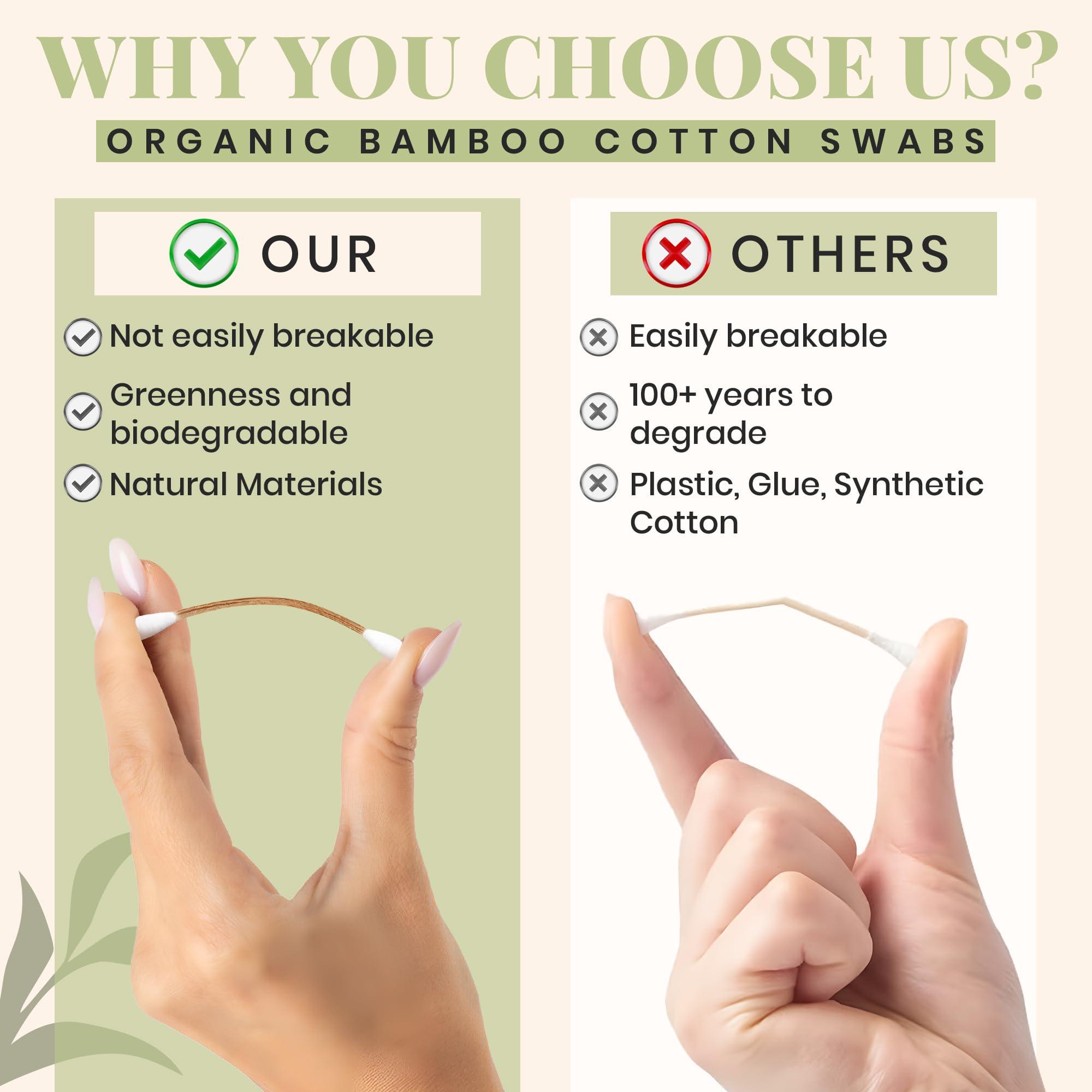 Beautiful Mind Beautiful Mind Bamboo Cotton Swabs for Ears  500 Pack  Qtips with Carbonized Bamboo for Durability  Eco-Friendly, Biodegradable & Vegan  100% Organic Cotton Ear Swabs for Makeup