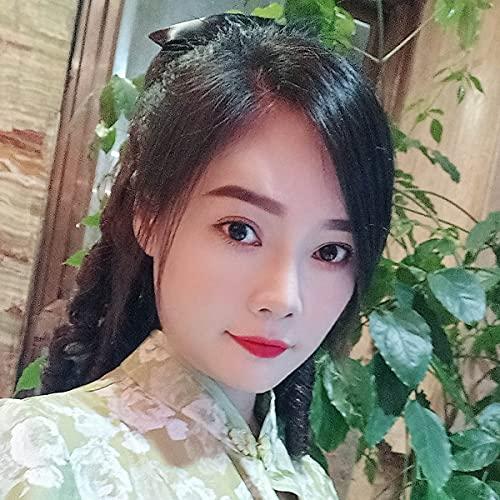 QYUU Regency Ringlet Ponytail Hairpiece with Bow Spiral Curl Synthetic Half Wig Historical Colonial Lady Costume Wig (Dark Brown)