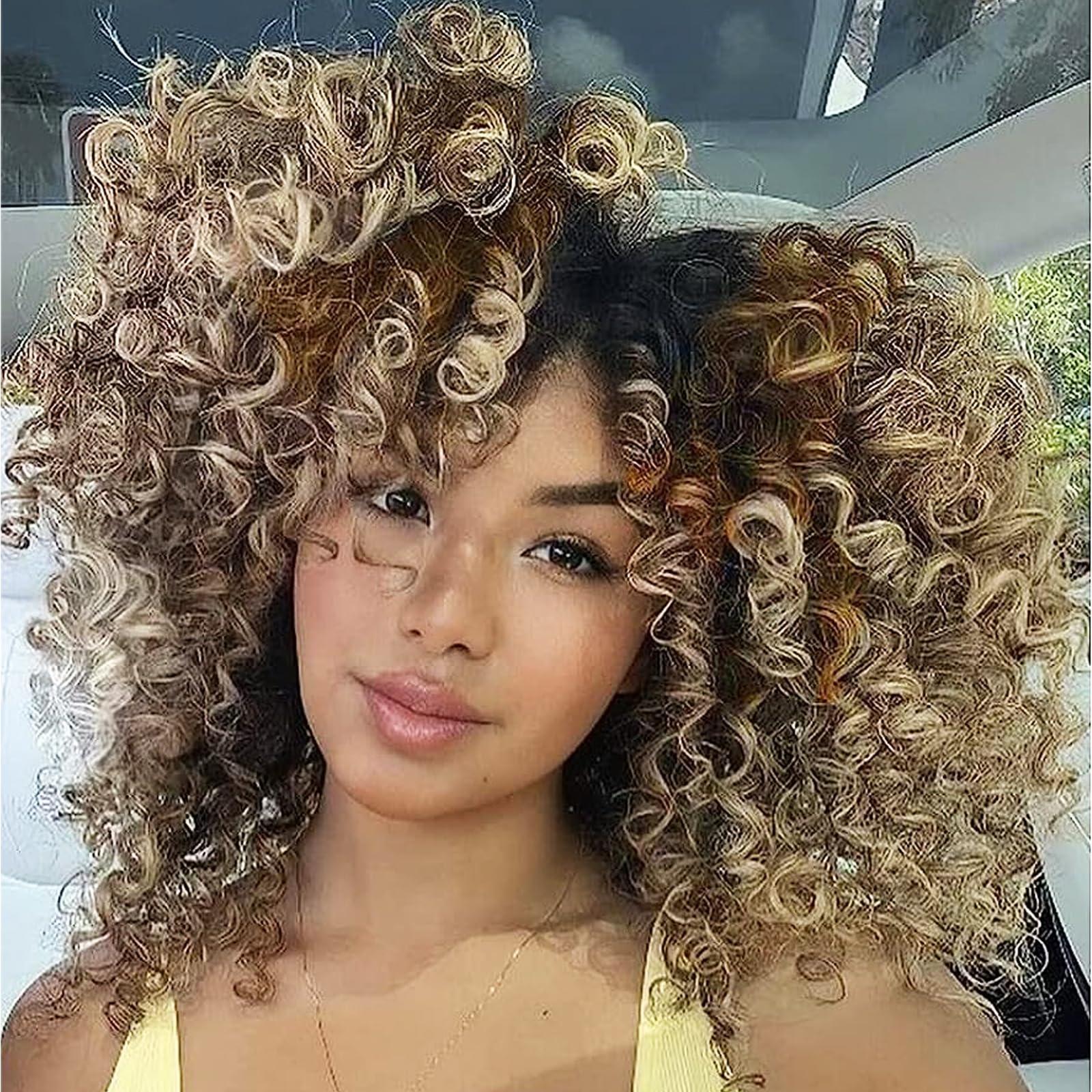 Svolna Jamaican Bounce Crochet Hair Extensions 8 inch Ringlet Wand Curl Crochet Hair 3 Tone Blonde Ombre Curly Crochet Braids Grey Crochet Braiding Hair 60 Roots