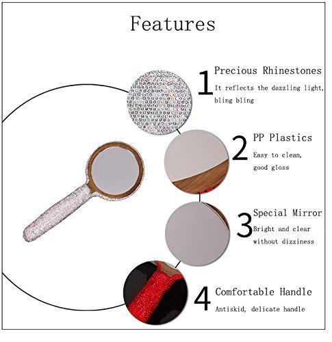 Bestbling Bestbling Bling Decorative Small Handheld Compact Mirror, Makeup Hand Mirrors with Handle for Face Makeup Portable Travel Personal Cosmetic Mirror (Silver)