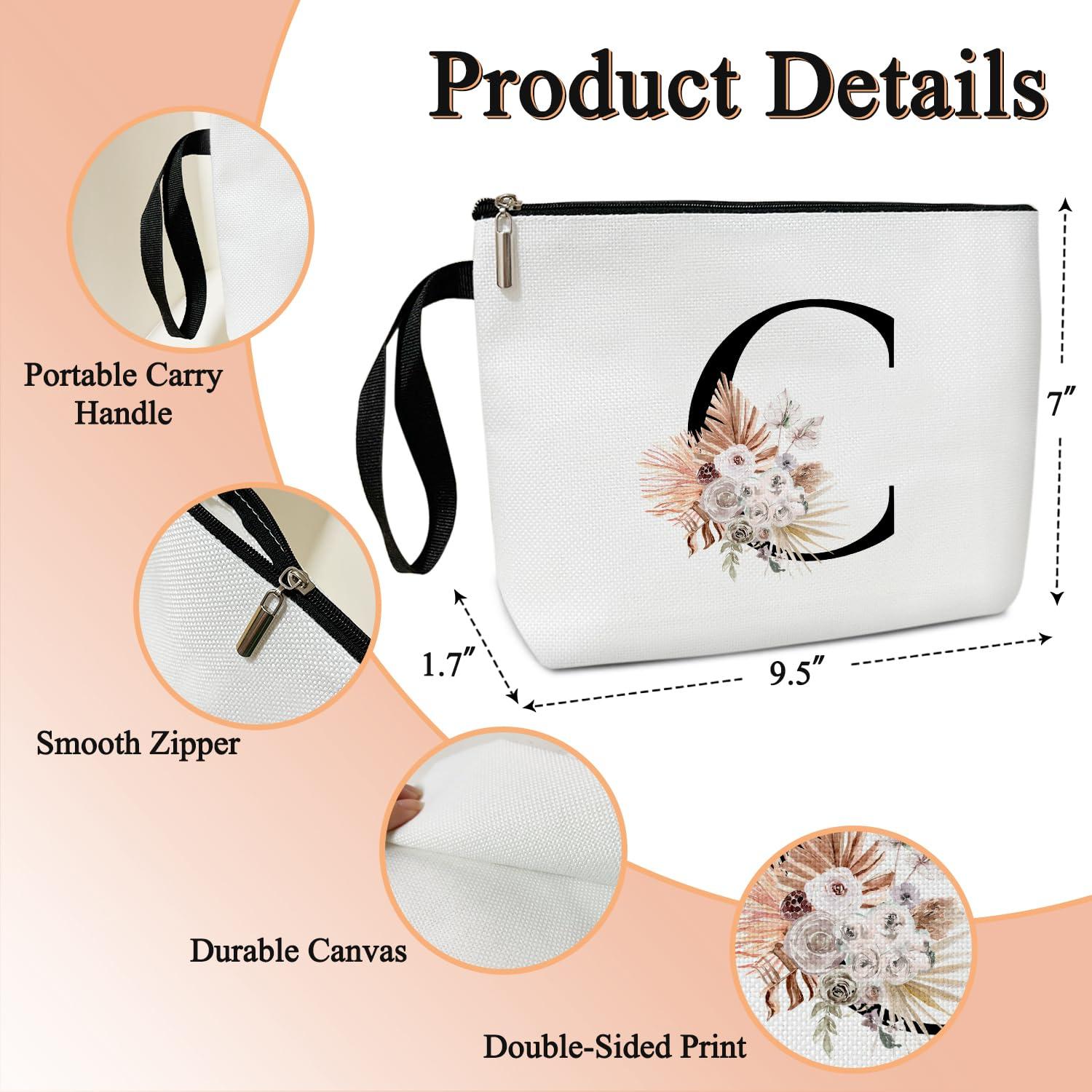 lamocho Personalized Makeup Bags for Women, Monogram Initial C Boho Letter Makeup Bag Zipper Cosmetic Travel Toiletry Pouch, Monogrammed Gifts for Women Birthday Gifts for Mom Daughter Bestie Teen Sister/ZM03