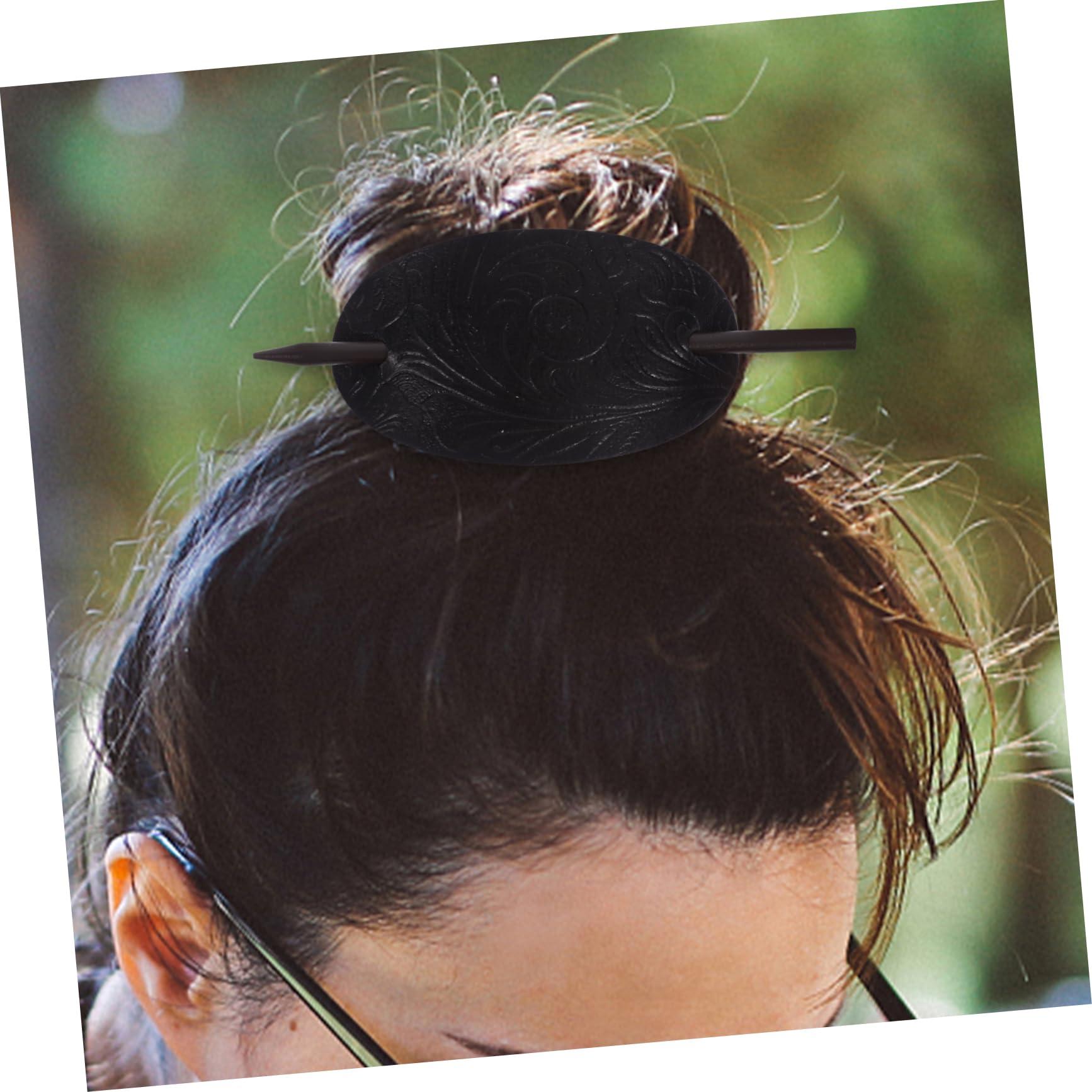 Didiseaon Didiseaon 3pcs Leather Hair Barrette Stick Black Hair Women Hair Accessories Stick Barrettes Oval Hair Clip