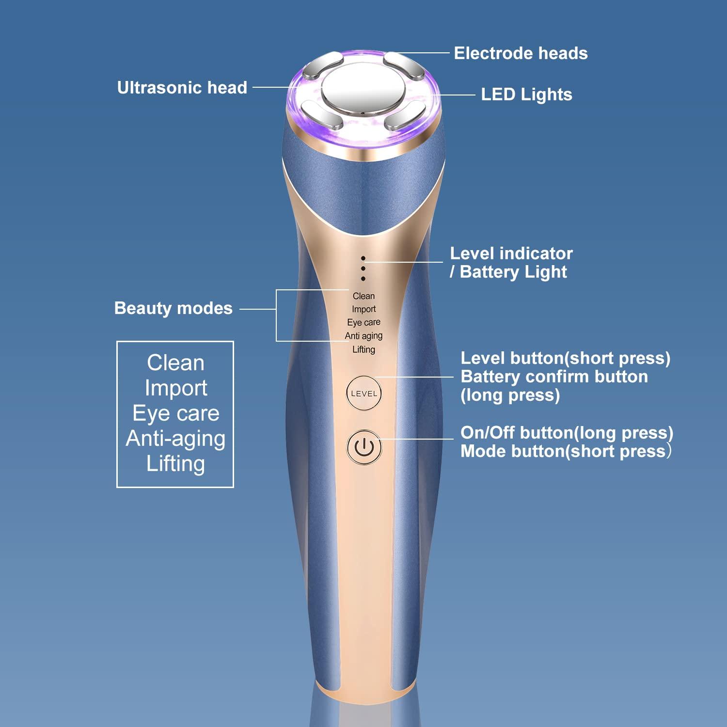 MiSMON MiSMON High Frequency Facial Machine, 5 in 1 Mutifunctional Facial Massager Skin Tightening Light Theraphy Machine for Face