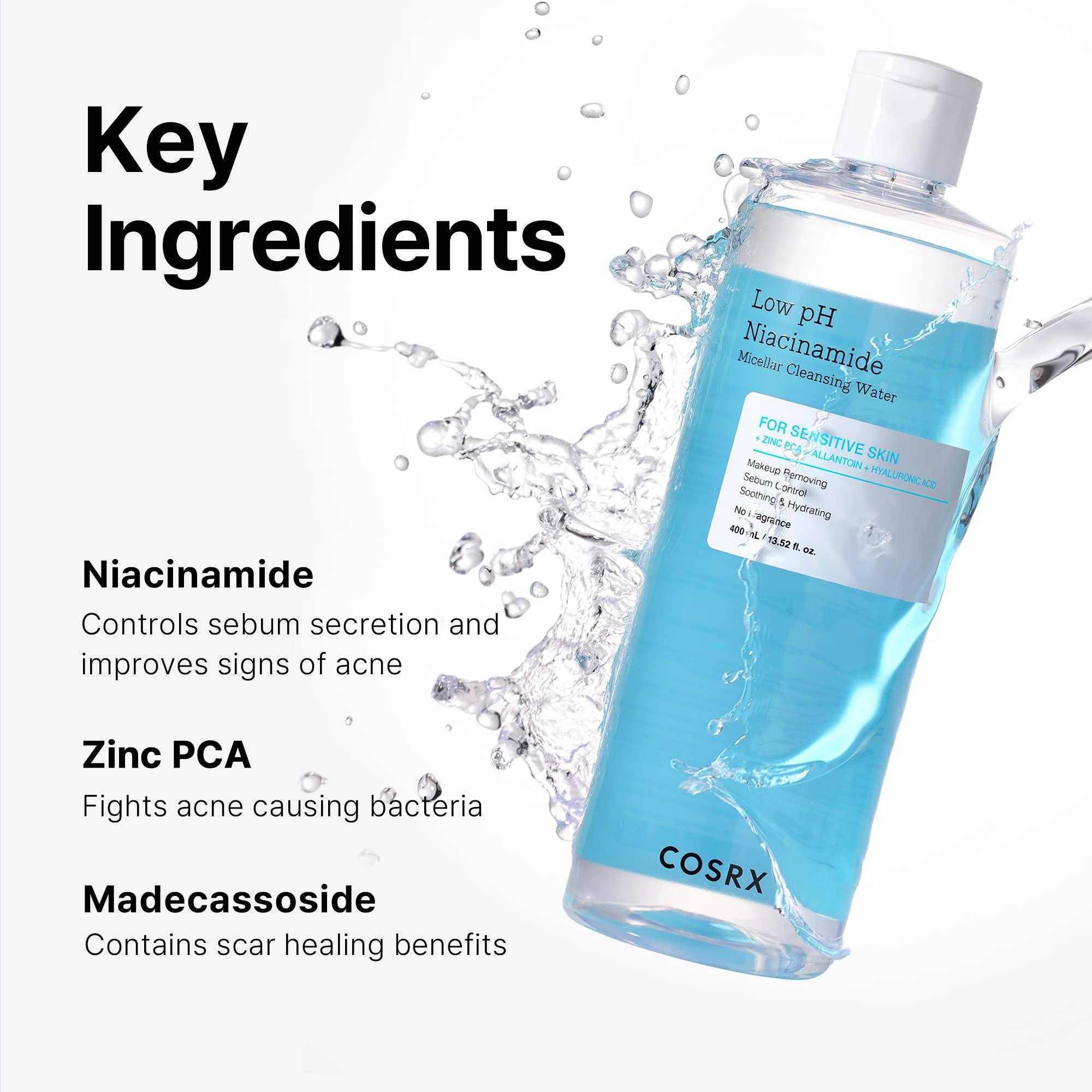 COSRX COSRX Low pH Niacinamide Micellar Cleansing Water Daily Mild Facial Cleansing Wash for Sensitive Skin, Sebum control, Korean Skin Care (13.52fl.oz/400ml)