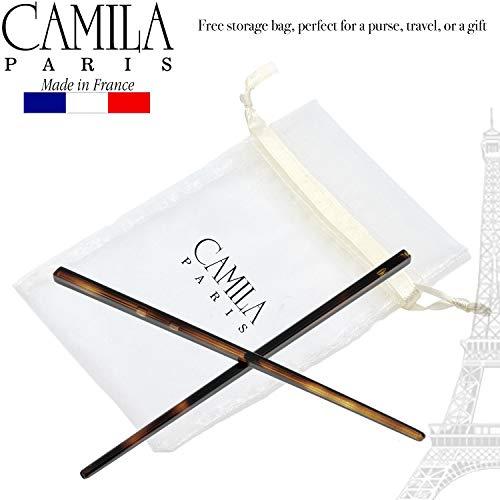 Camila Camila Paris AD28/2 French Twist Stick Hair Pin, Set of 2 Tortoise Shell, Girls Chopsticks Hair Pins for Girls Spiral Updo Chignon Bun Holder, Styling Hair Accessories for Women, Made in France