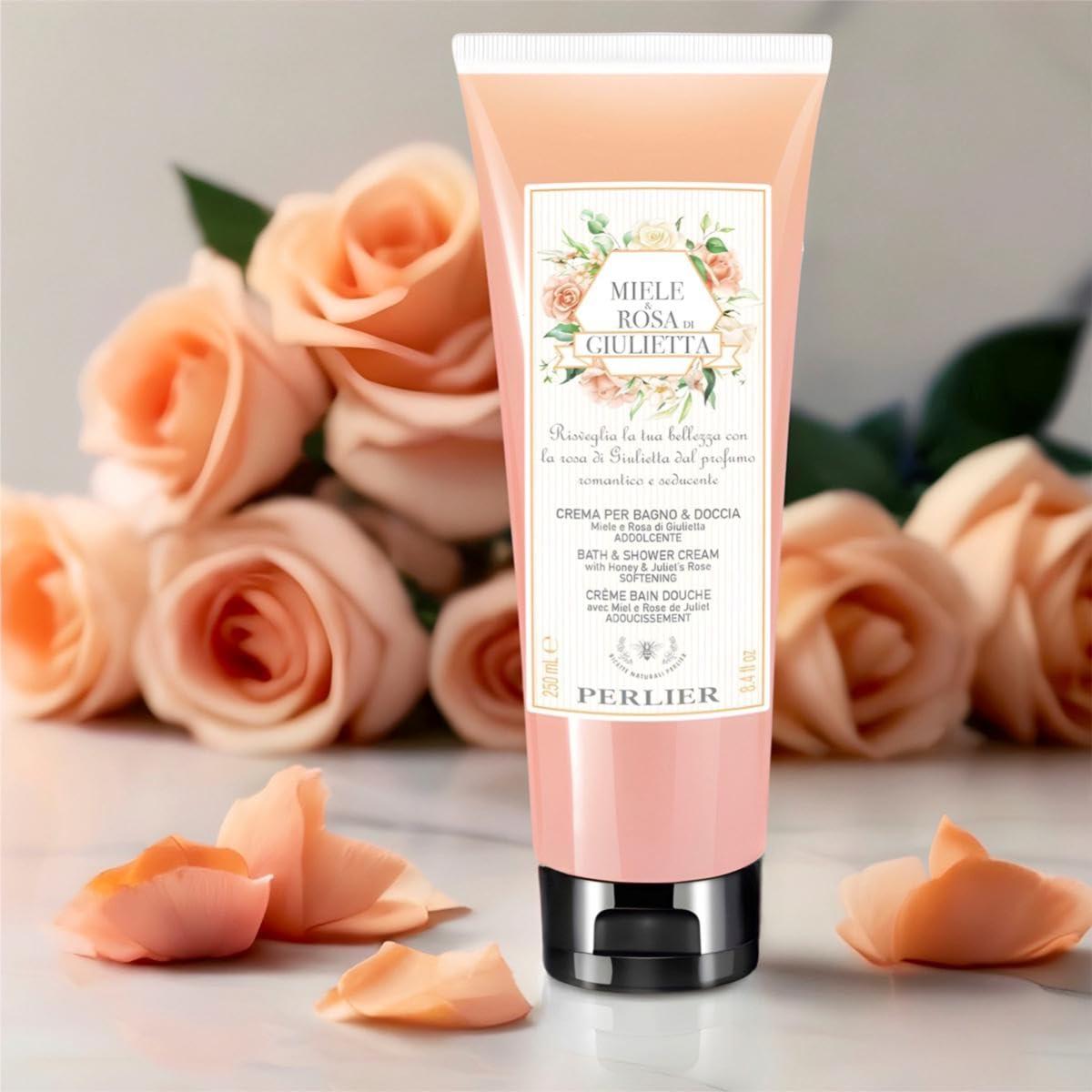 Perlier Perlier Miele & Rosa di Giulietta Bath and Shower Cream 8.4 fl oz, Peach/black