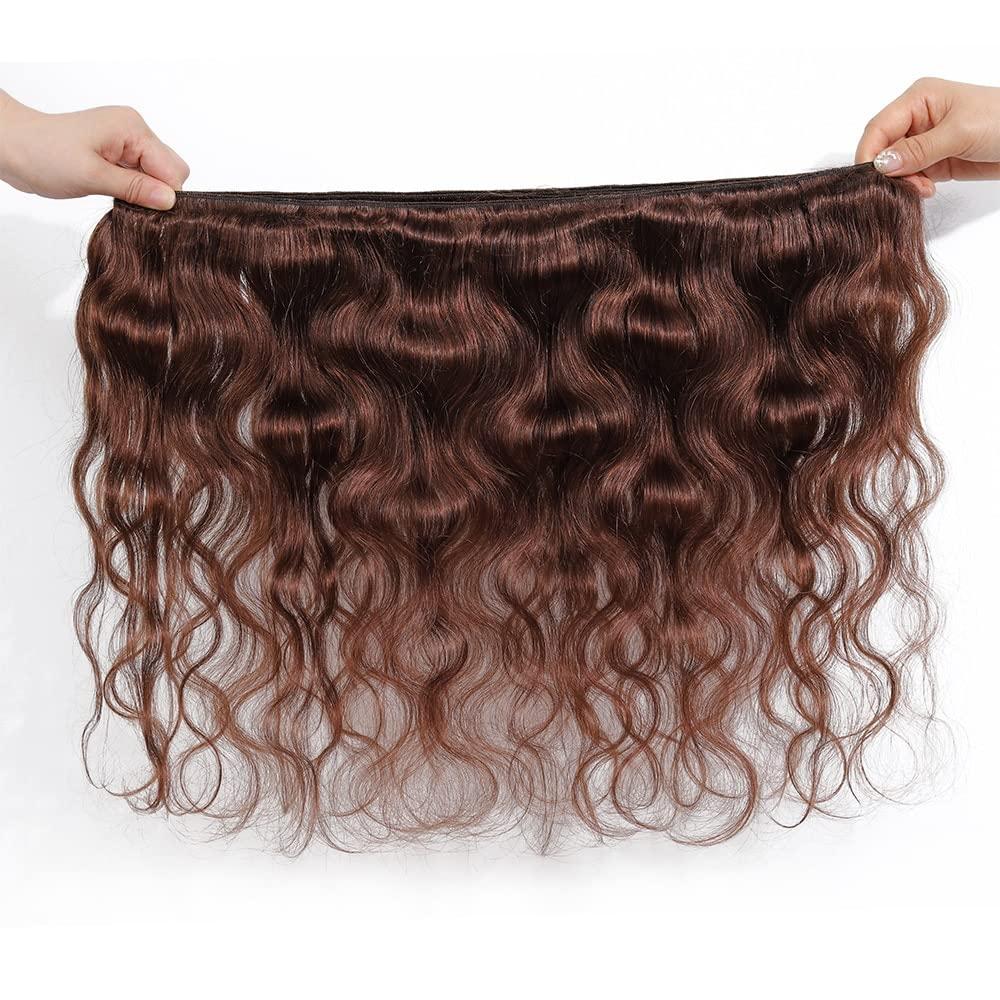 Yuksoocosh Chocolate Body Wave Bundles Human Hair Dark Brown Body Wave Bundles Color 4 Brown Human Hair Bundles Double Weft Brazilian Human Hair Wet and Wavy Extensions 20 22 24 inch 3 Bundles
