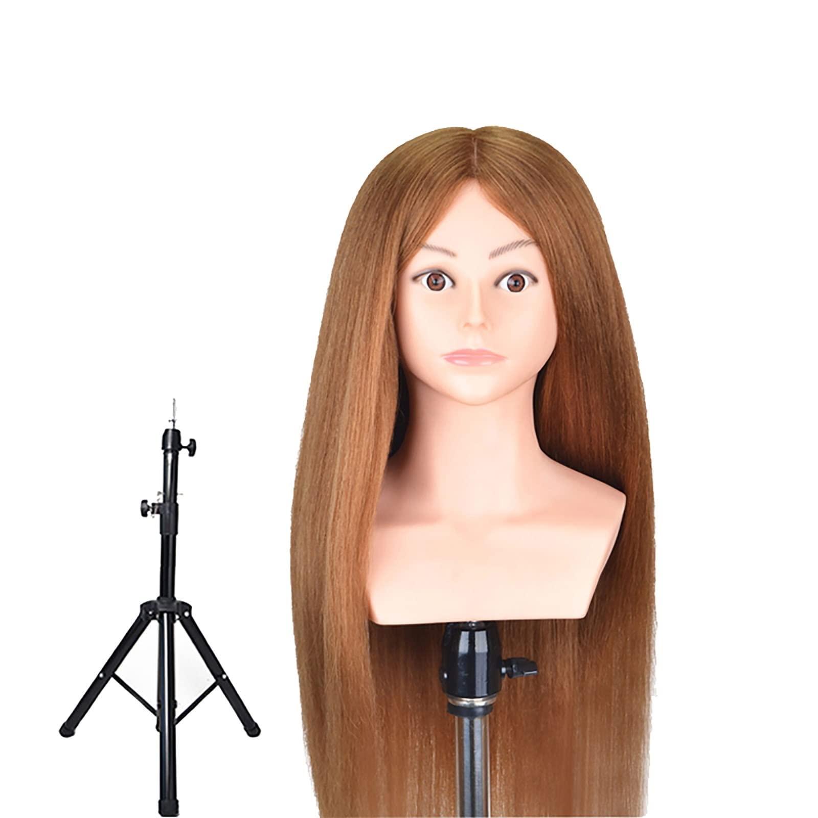 Generic 65cm 80% Human Hair Training Head Cosmetology Hairdressing Mannequin Manikin Doll Head with Adjustable Tripod Stand B