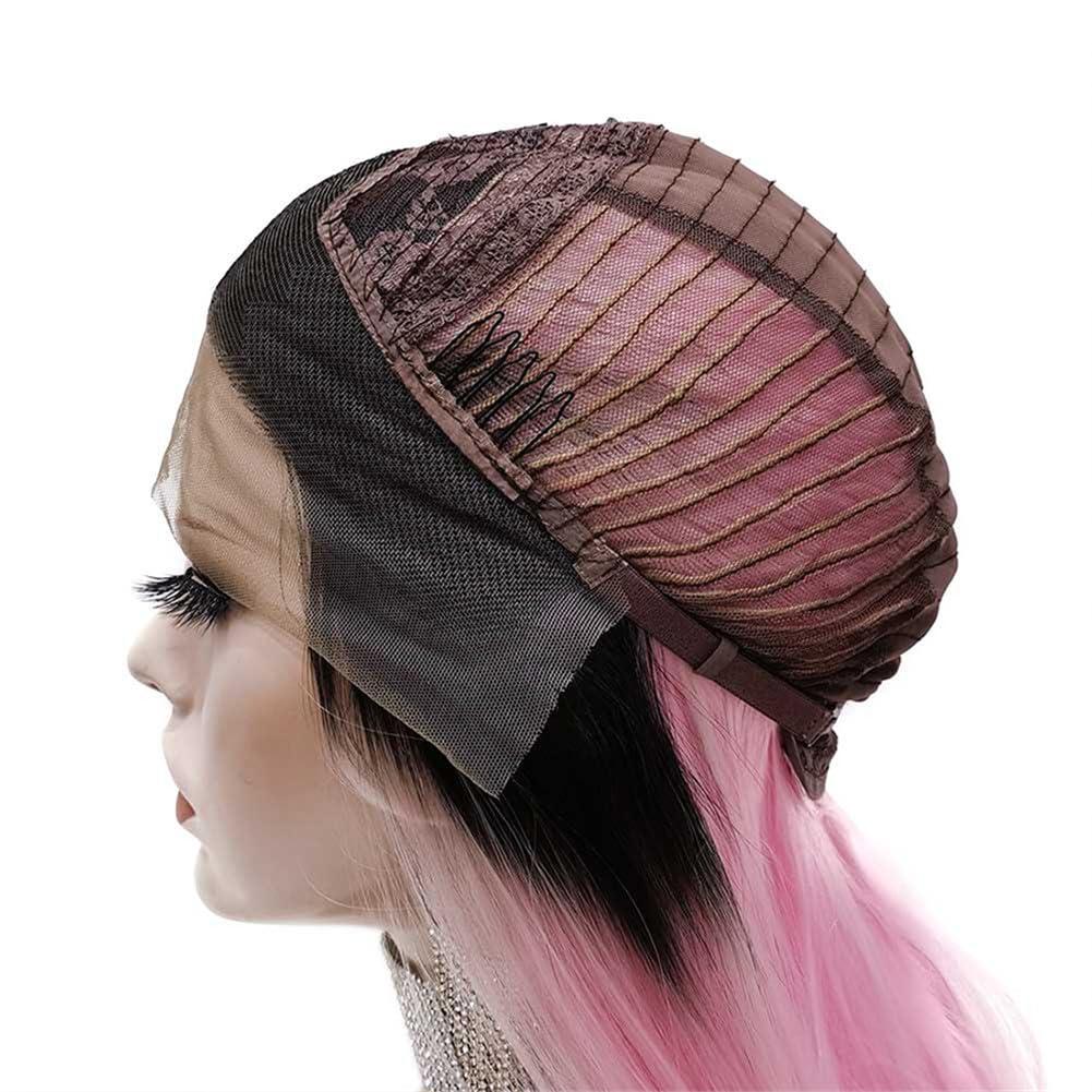 Generic Pink Wig Synthetic Lace Front Wig Dark Root Straight Hair Wigs 24 Inch Cosplay Wigs For Women Pink Lace Front#24inches