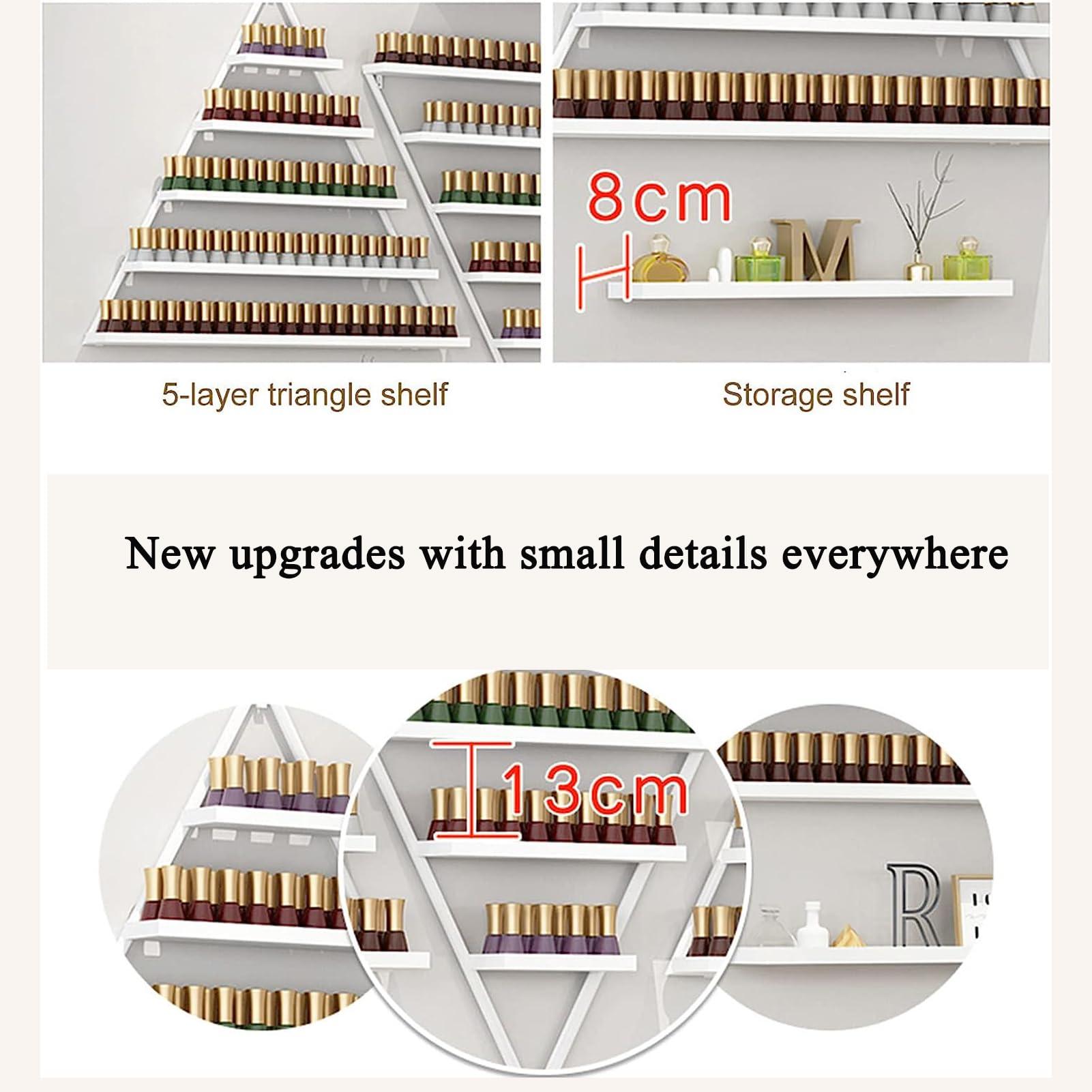 ZBJDX ZBJDX White Triangular Nail Polish Racks, Wall-Mounted Cosmetic Storage Rack, Metal Display Rack for Nail Salons, Beauty Salons and Home (Set of 2)