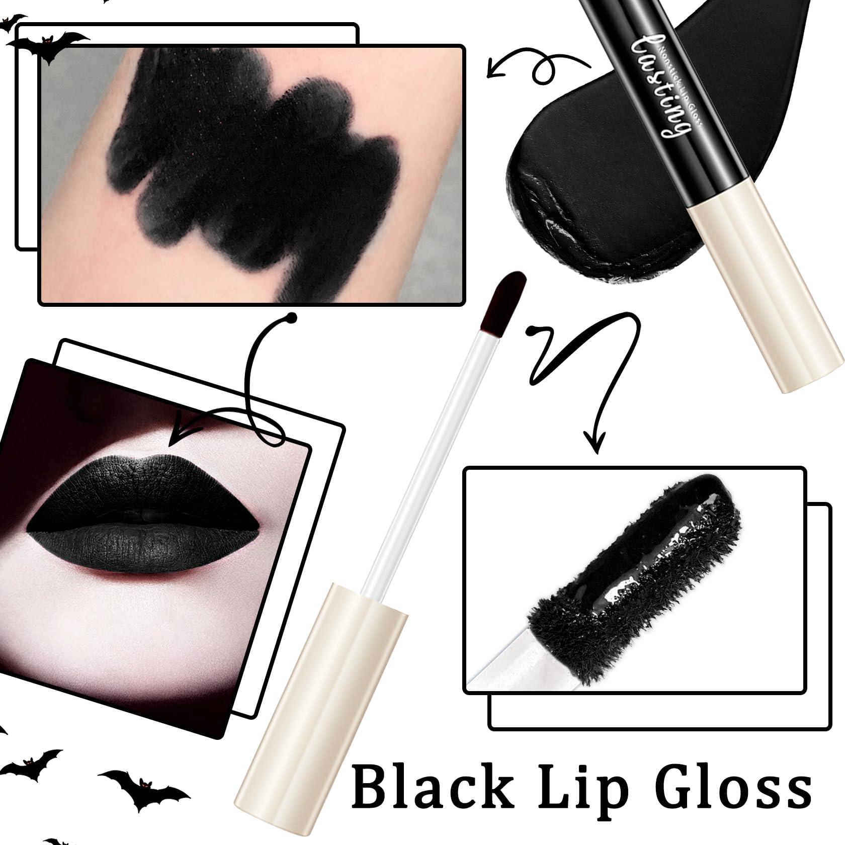 LingHaoLH 2PCS Black Matte Lip Liner and Lipstick Set,High Pigmented Black Liquid Lipstick and Lip Liner Set,Long Lasting Waterproof Black Lipgloss Liner Set for Goth Christmas Halloween Cosplay Makeup