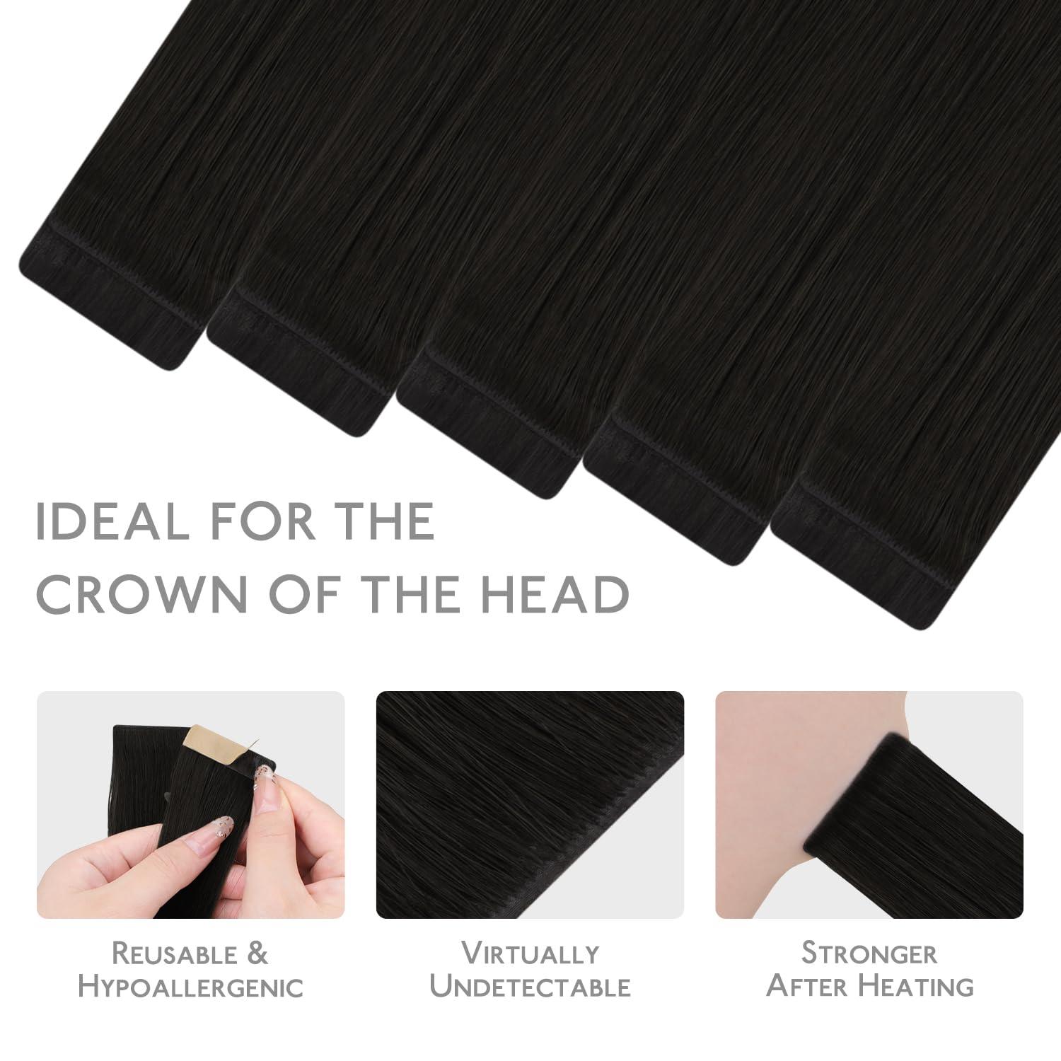 Wennalife WENNALIFE Invisi Edge & Classic Tape in Hair Extensions Human Hair, 18 Inch 50g 20pcs(10pcs Invisi Edge & 10pcs Classic) Natural Black Invisible Luxury Remy Hair Natural Seamless Injected Tape Ins