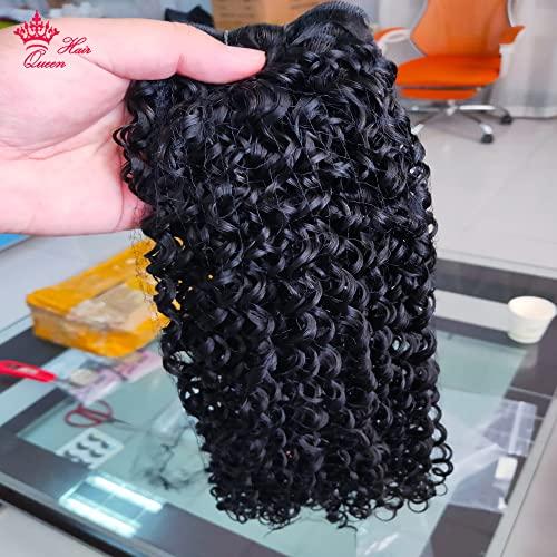 Queen Hair Double Drawn Pixie curl Brazilian Curly Hair Weave Bundles Brazilian Virgin Human Hair Weave 100% Unprocessed Hair Weft Extensions Natural Black Color Queen Hair Products (16 18 20 22inch, Natural Color(1B))