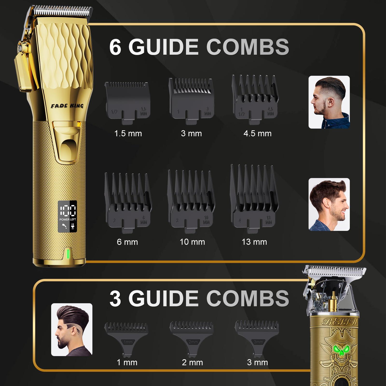 FADEKING FADEKING Professional Hair Clippers for Men - Cordless Hair Clippers, LCD Display Barber Clippers for Hair Cutting & Mens Grooming with Travel Case (Gold+Bronze)